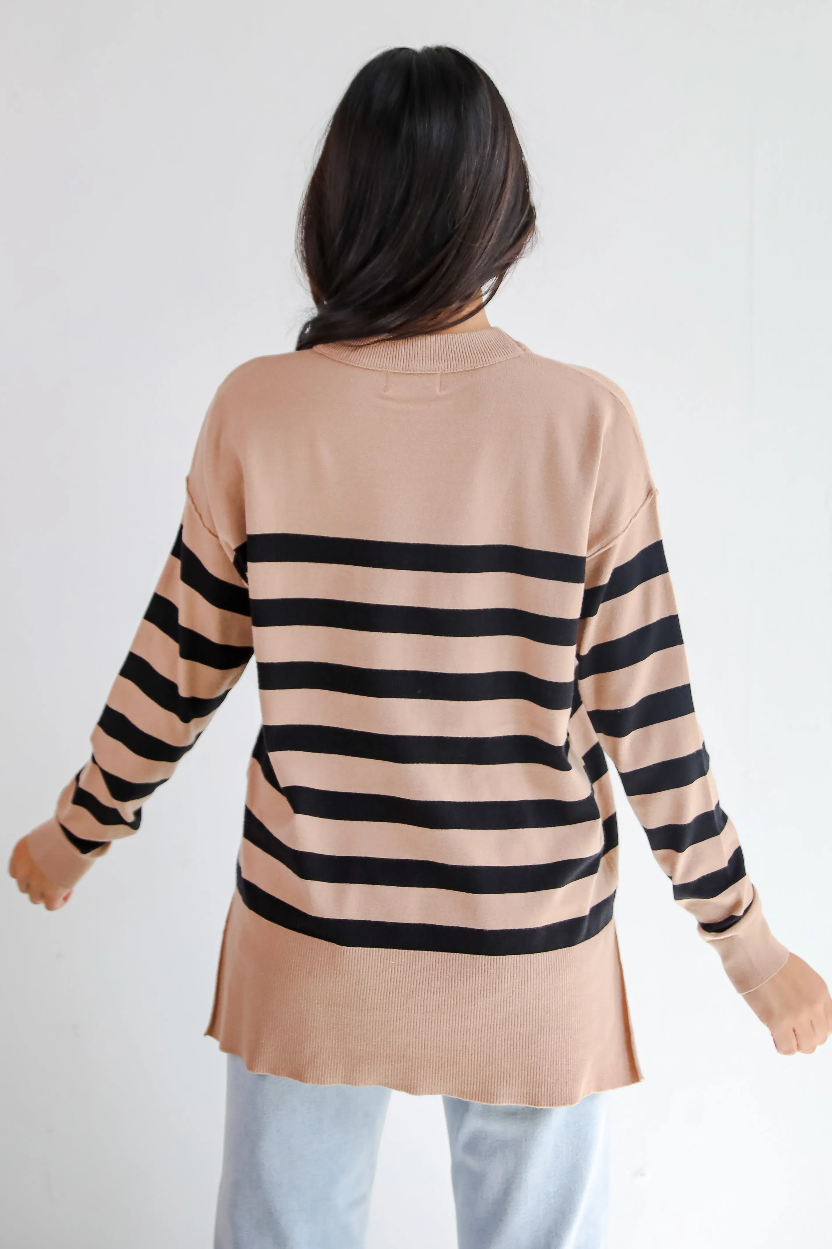 FINAL SALE - Cuddled Up Days Camel Striped Sweater
