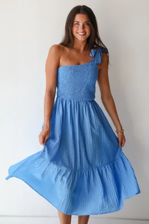FINAL SALE - Dedicated To Glamour Blue One-Shoulder Midi Dress