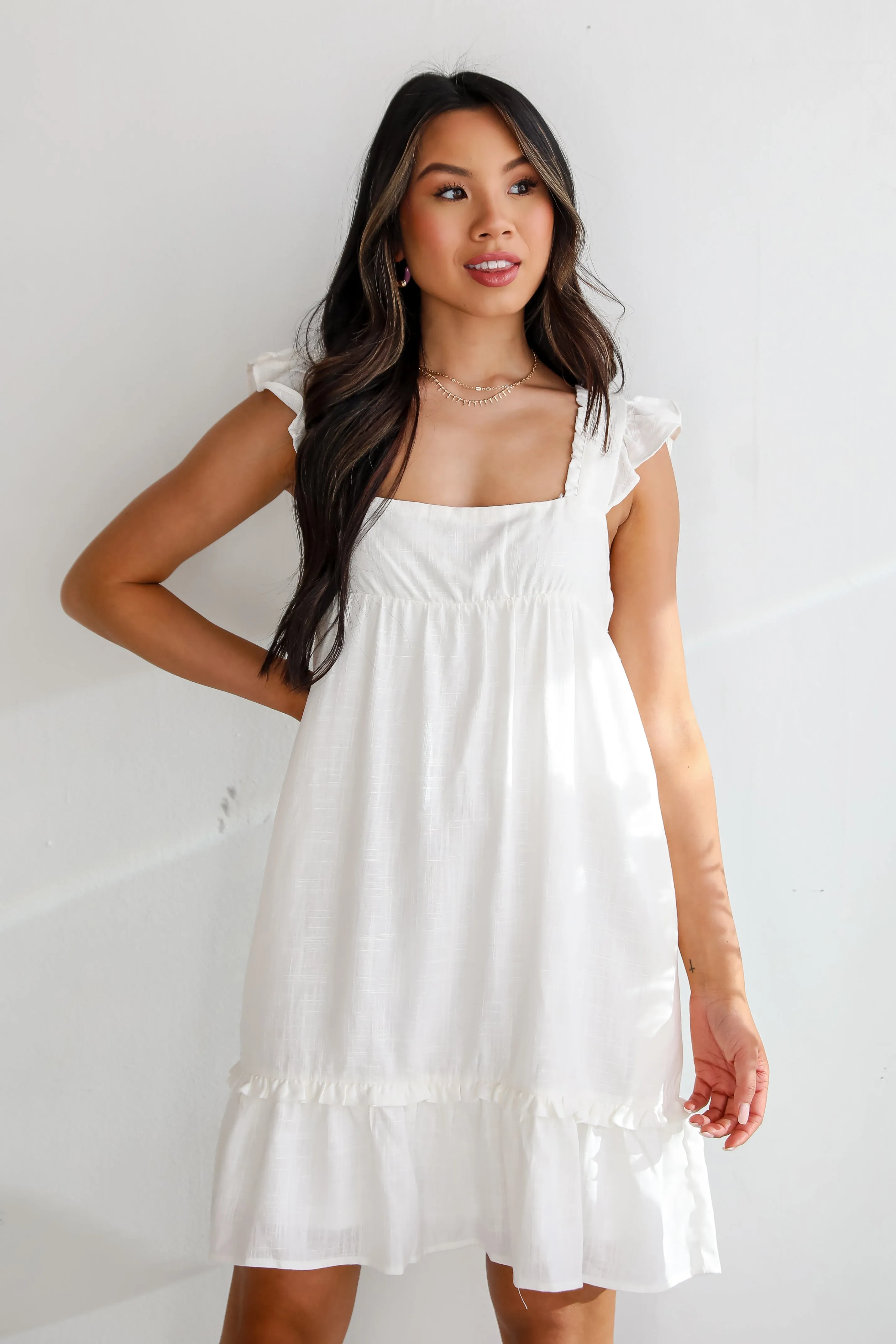FINAL SALE - Fit To Frolic White Linen Mini Dress