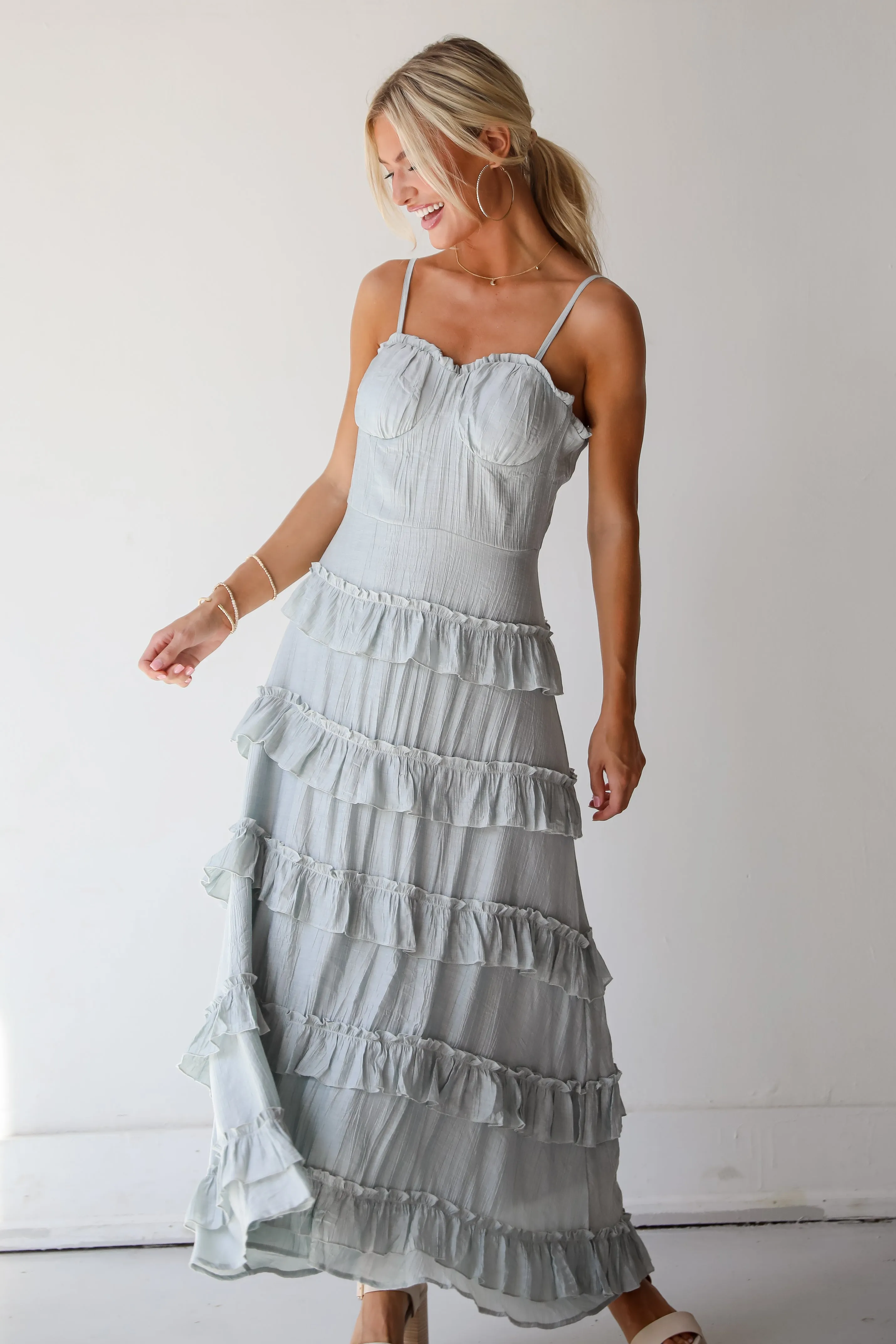 FINAL SALE - Flattering Attitude Light Blue Ruffle Tiered Maxi Dress