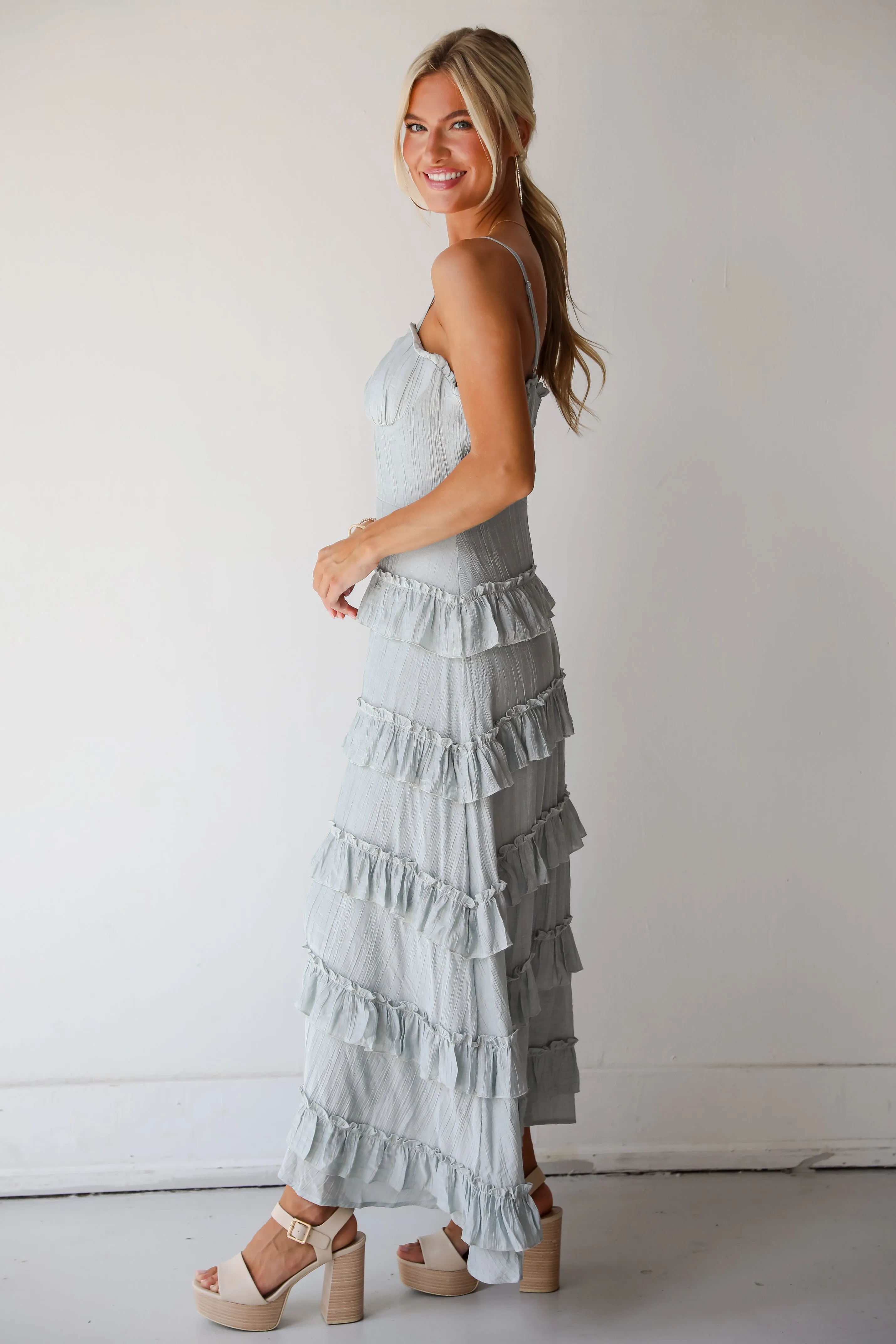 FINAL SALE - Flattering Attitude Light Blue Ruffle Tiered Maxi Dress