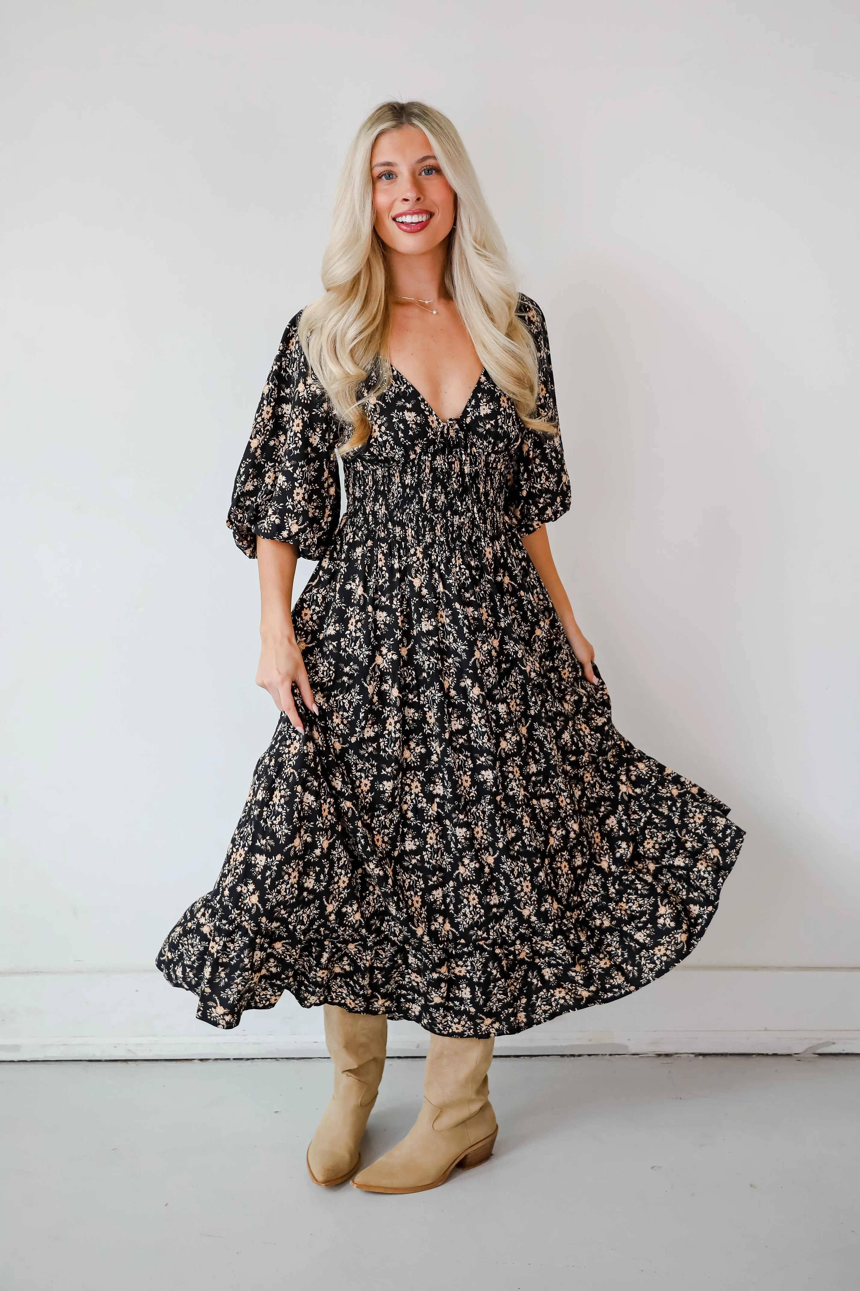FINAL SALE - Meet For Tea Black Floral Maxi Dress