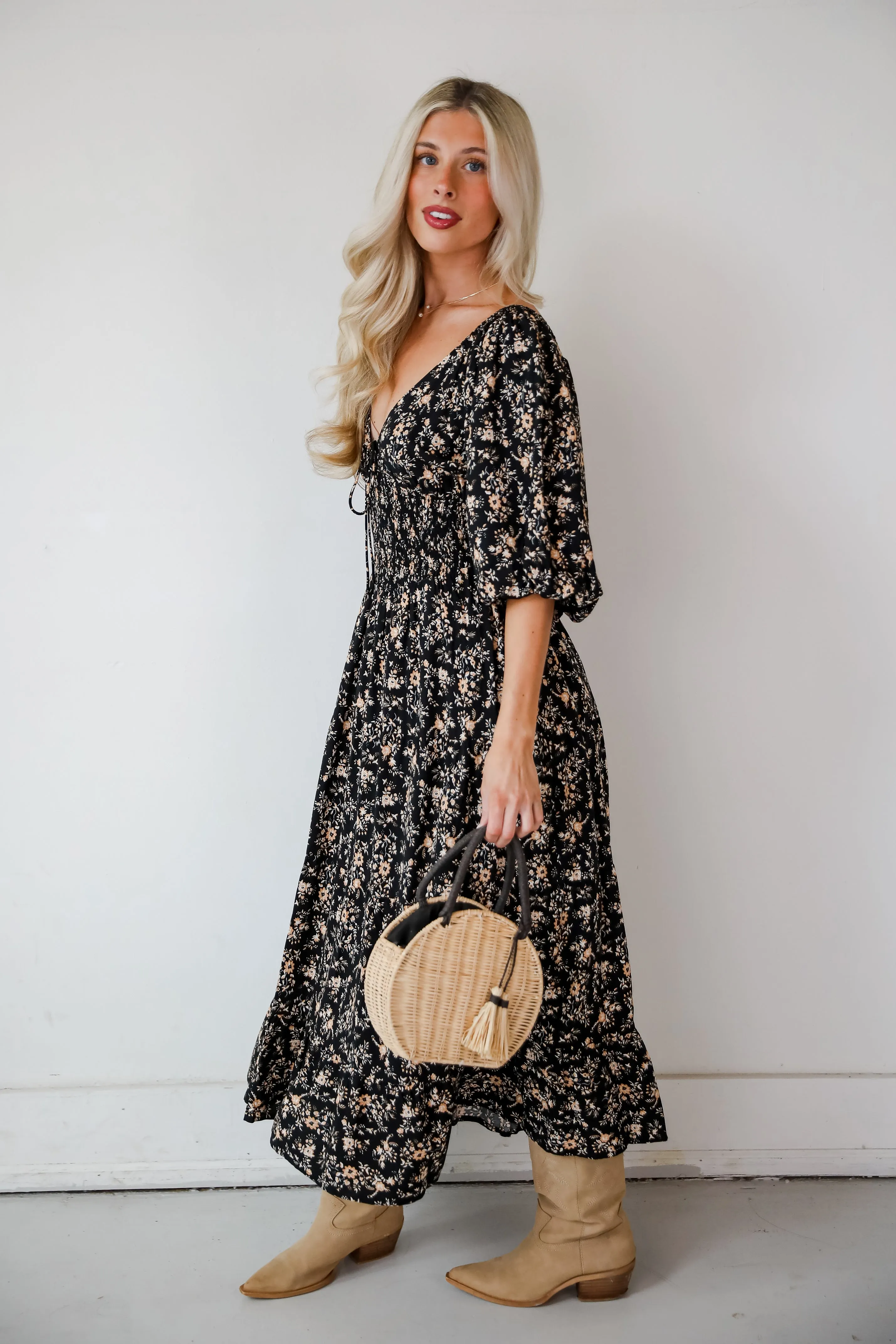 FINAL SALE - Meet For Tea Black Floral Maxi Dress
