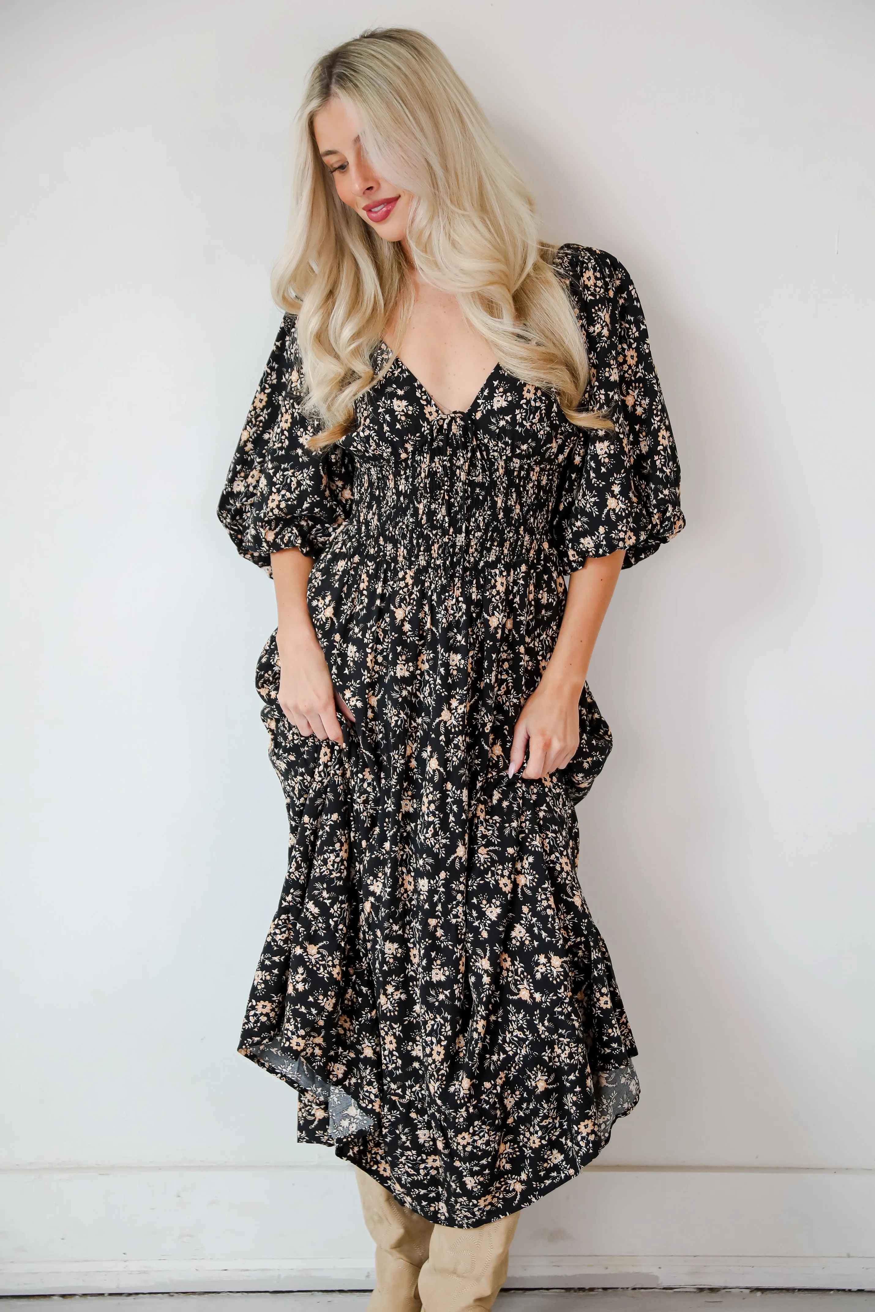 FINAL SALE - Meet For Tea Black Floral Maxi Dress