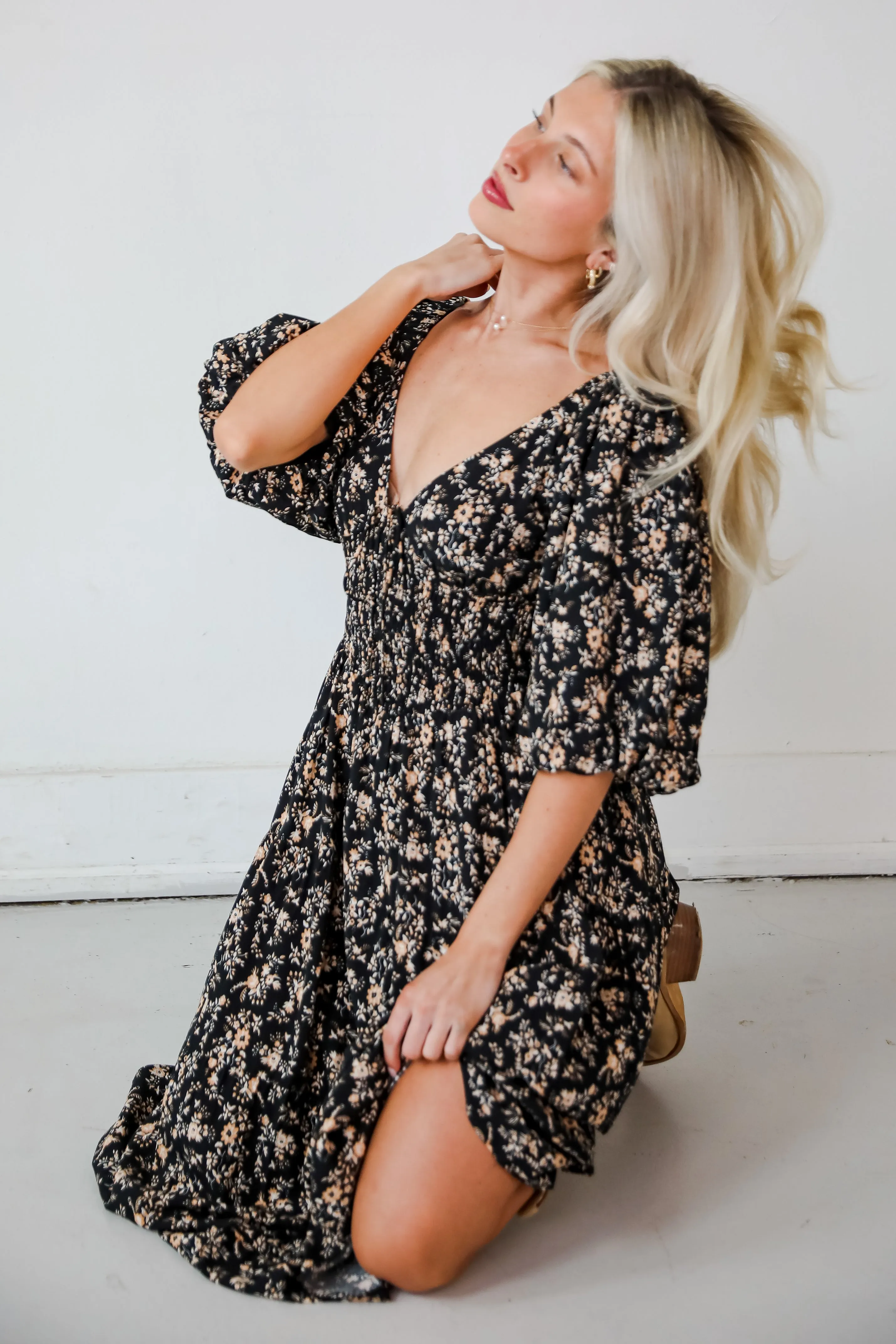 FINAL SALE - Meet For Tea Black Floral Maxi Dress