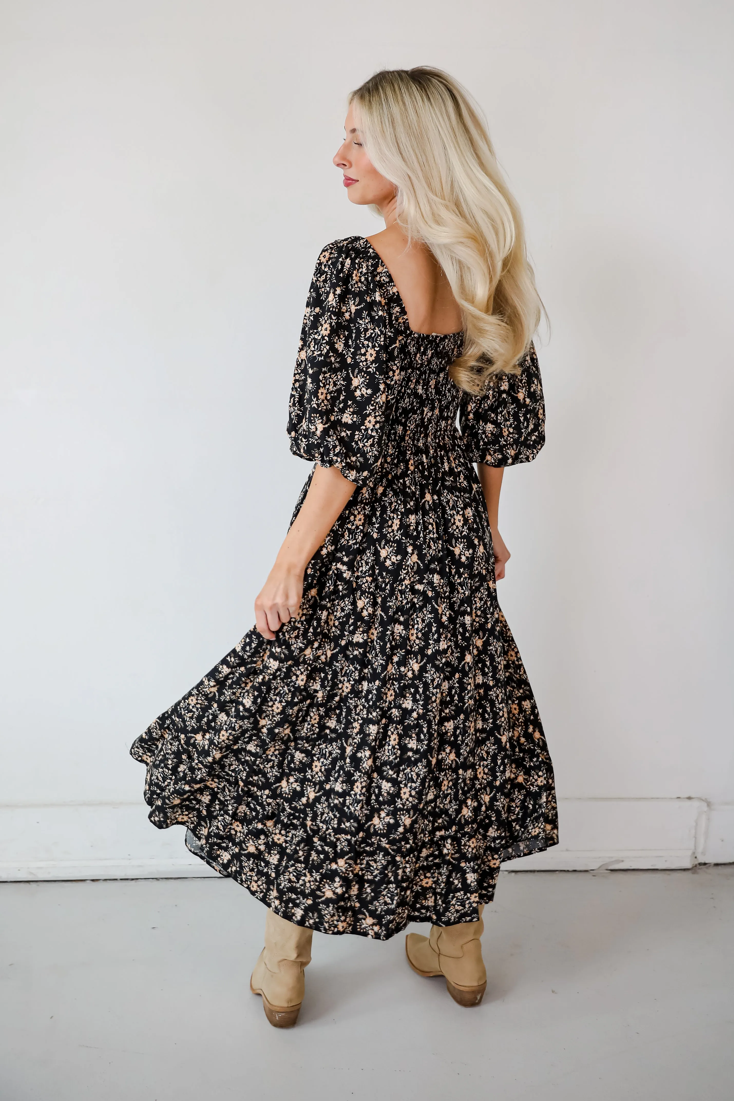 FINAL SALE - Meet For Tea Black Floral Maxi Dress