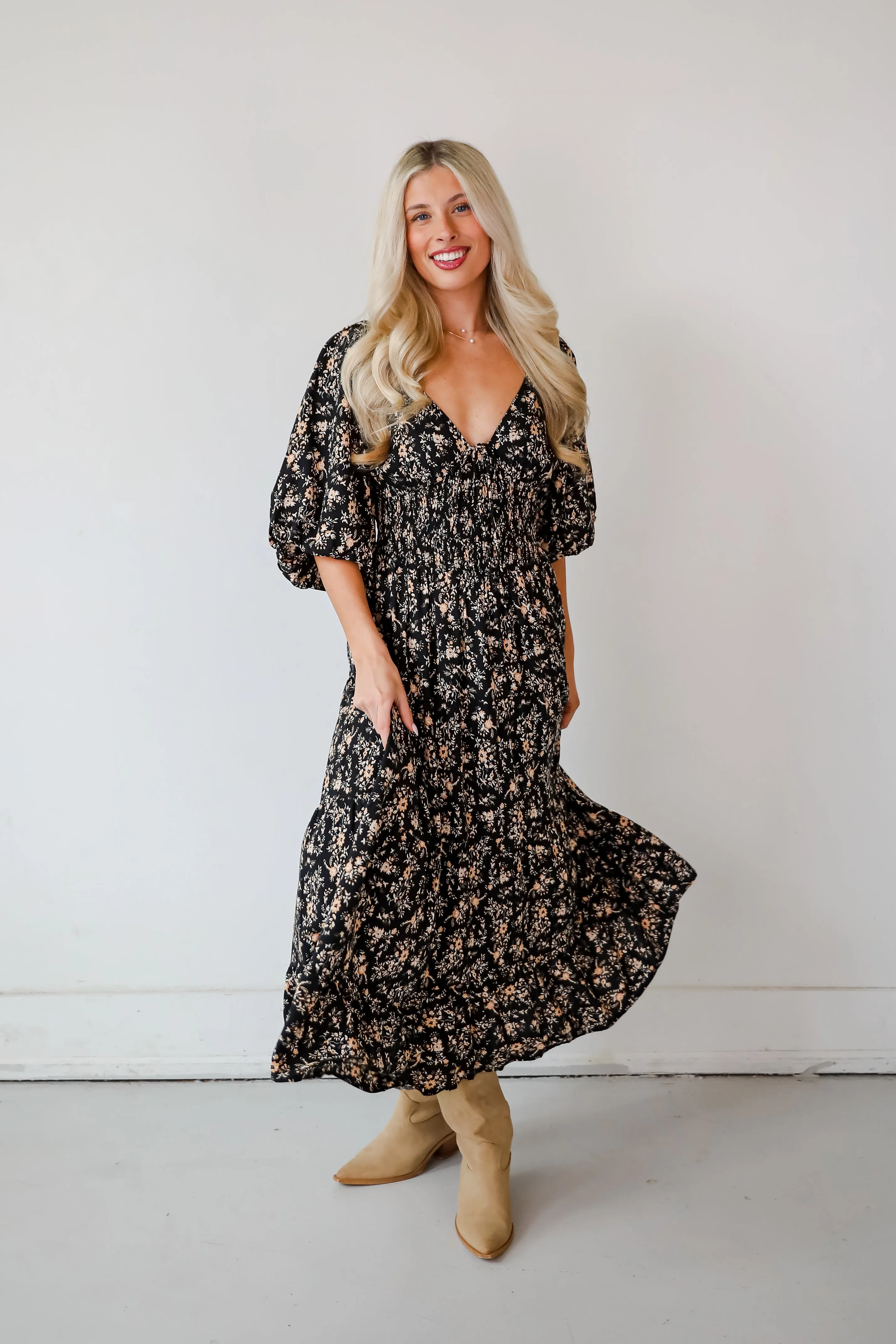 FINAL SALE - Meet For Tea Black Floral Maxi Dress