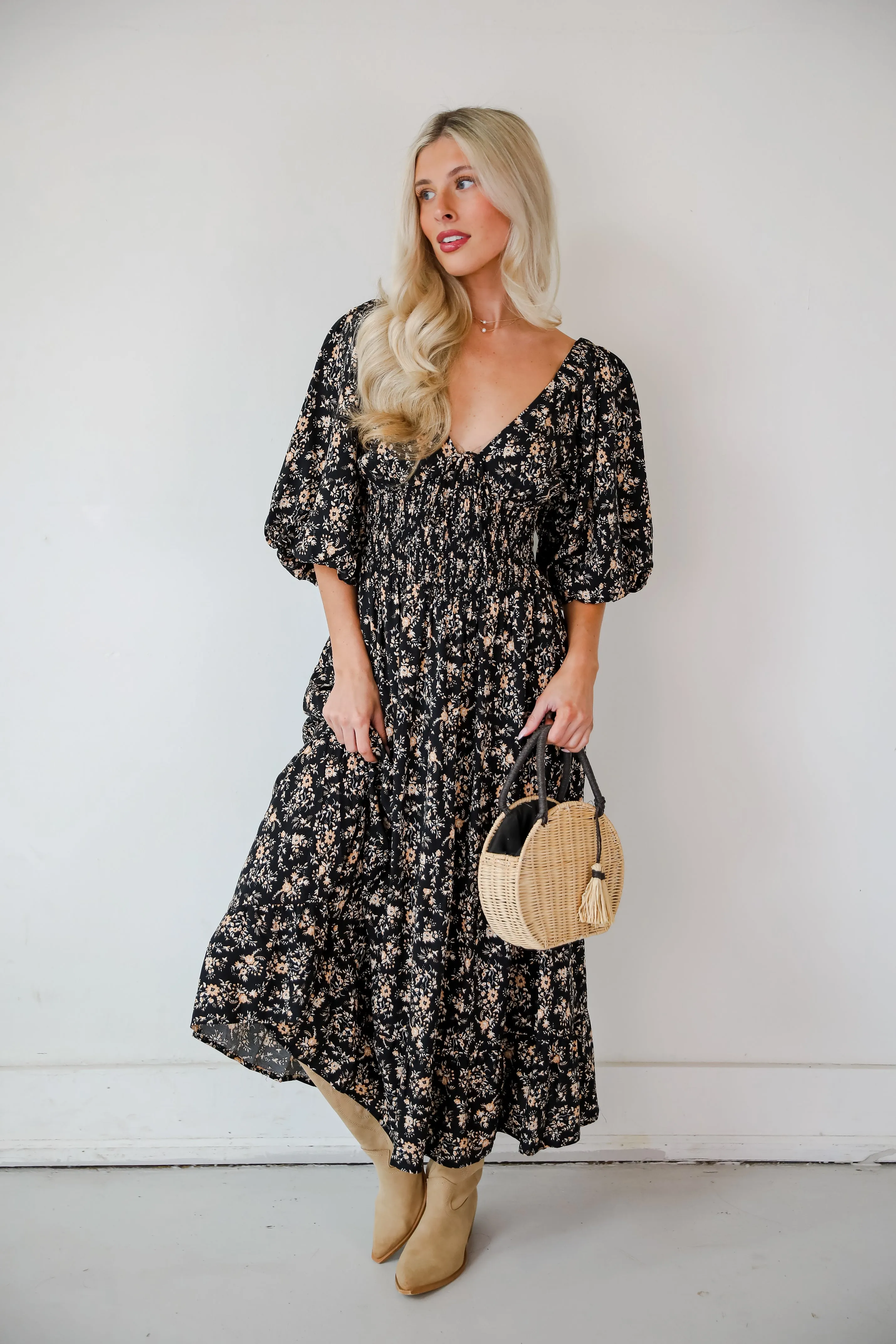 FINAL SALE - Meet For Tea Black Floral Maxi Dress