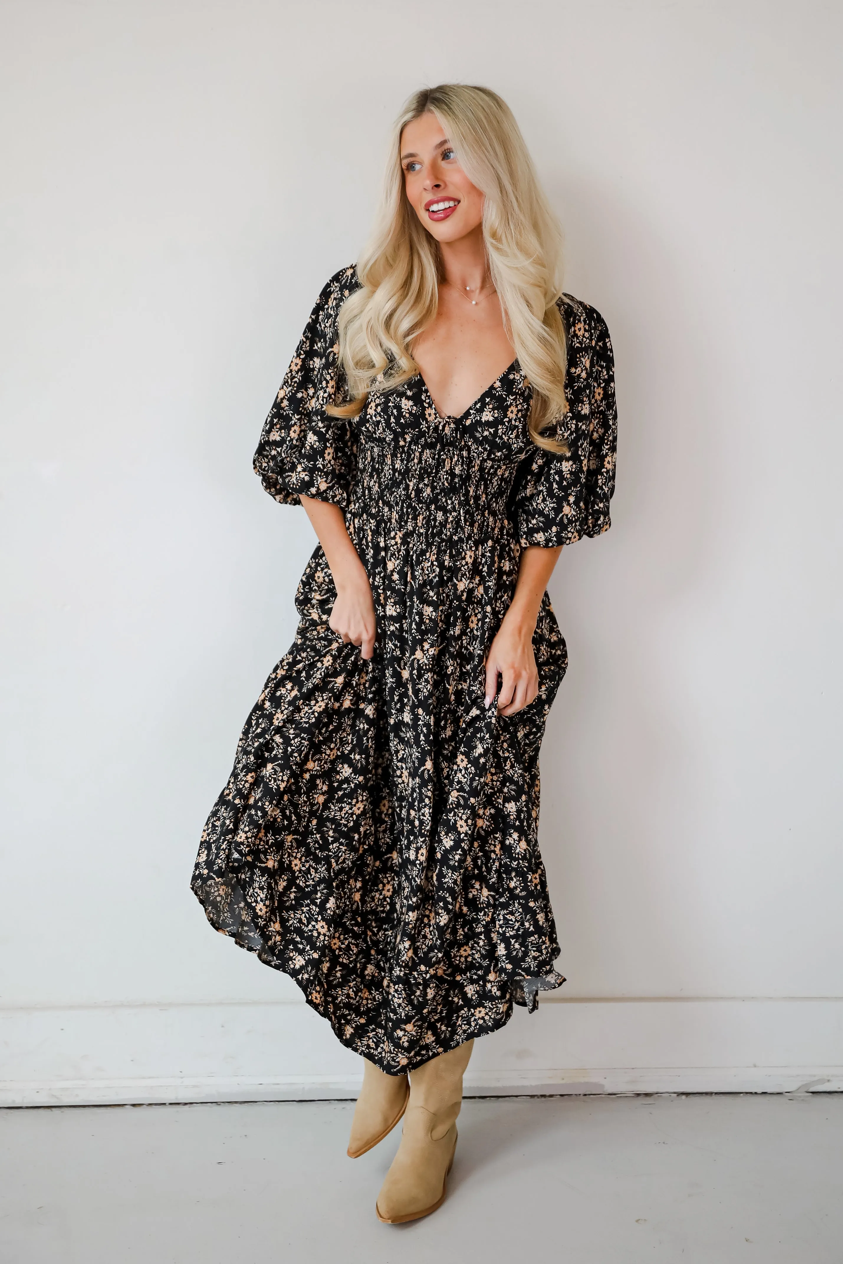 FINAL SALE - Meet For Tea Black Floral Maxi Dress