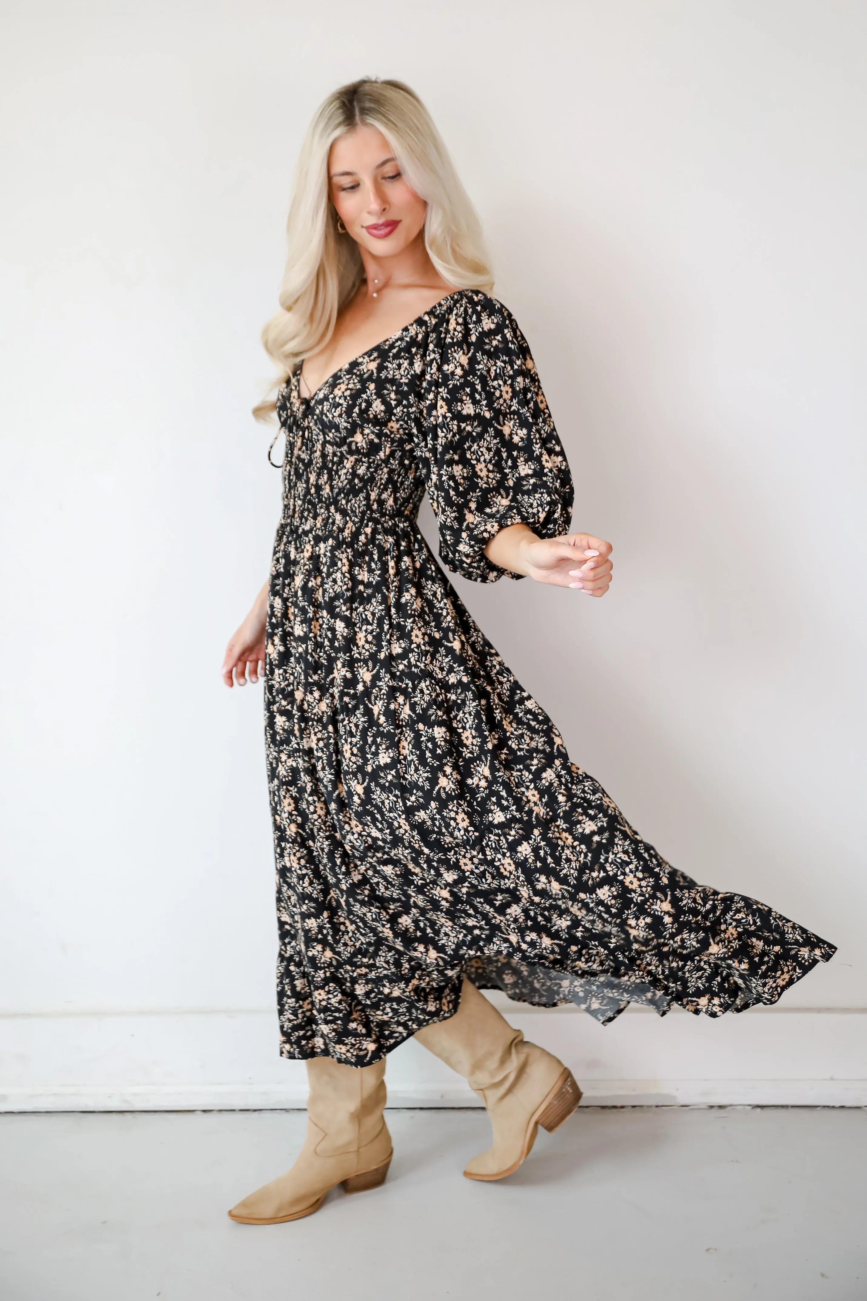 FINAL SALE - Meet For Tea Black Floral Maxi Dress