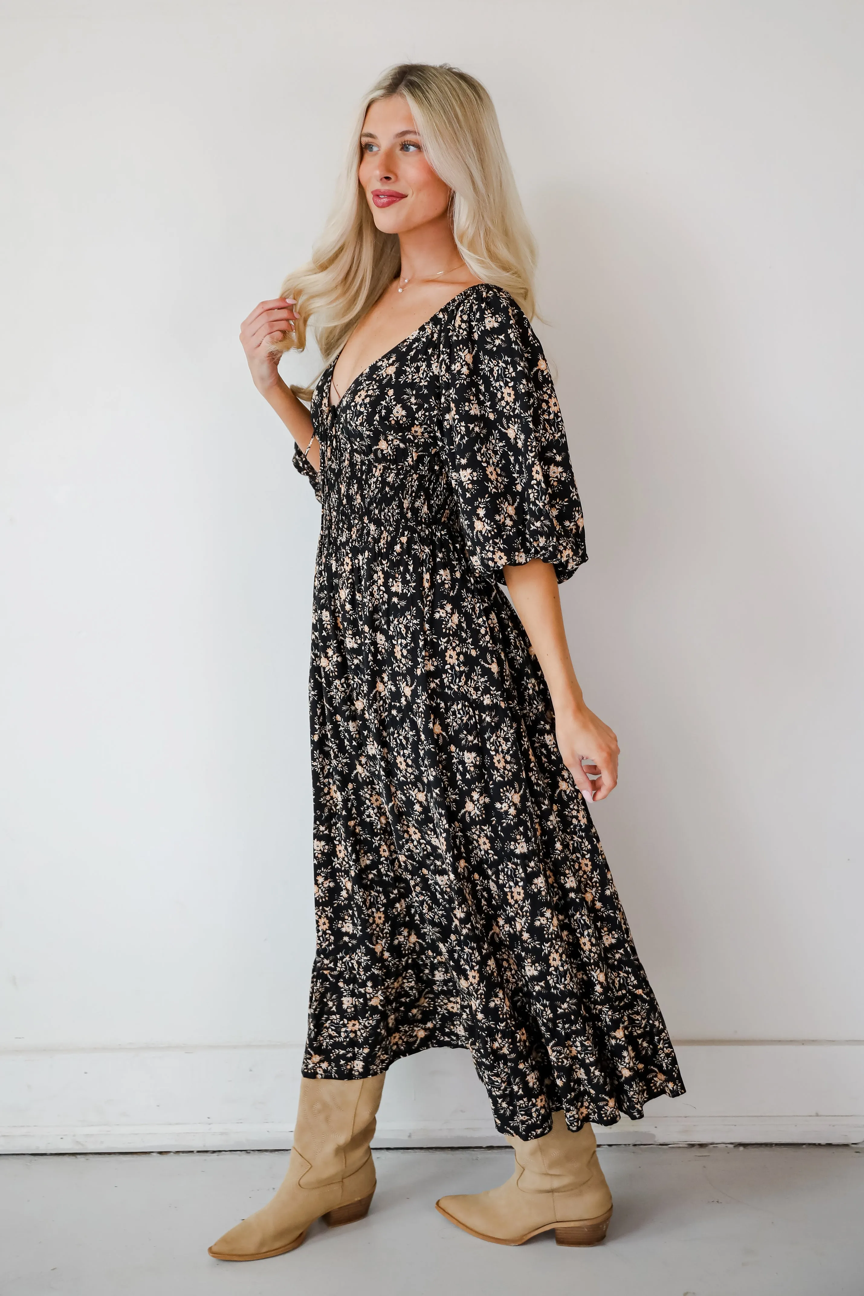 FINAL SALE - Meet For Tea Black Floral Maxi Dress