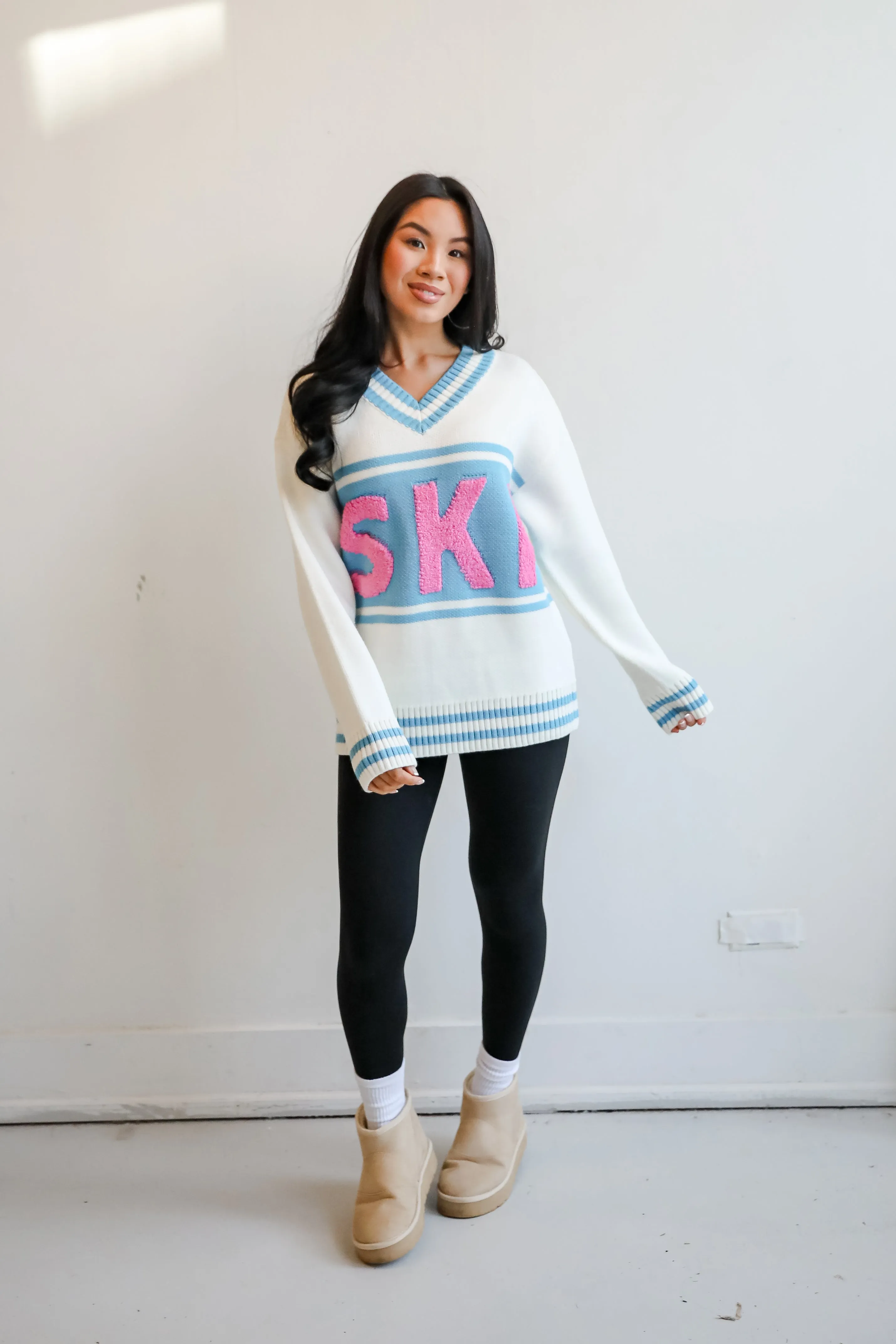 FINAL SALE - Moments Of Cozy Off White Ski Varsity Sweater