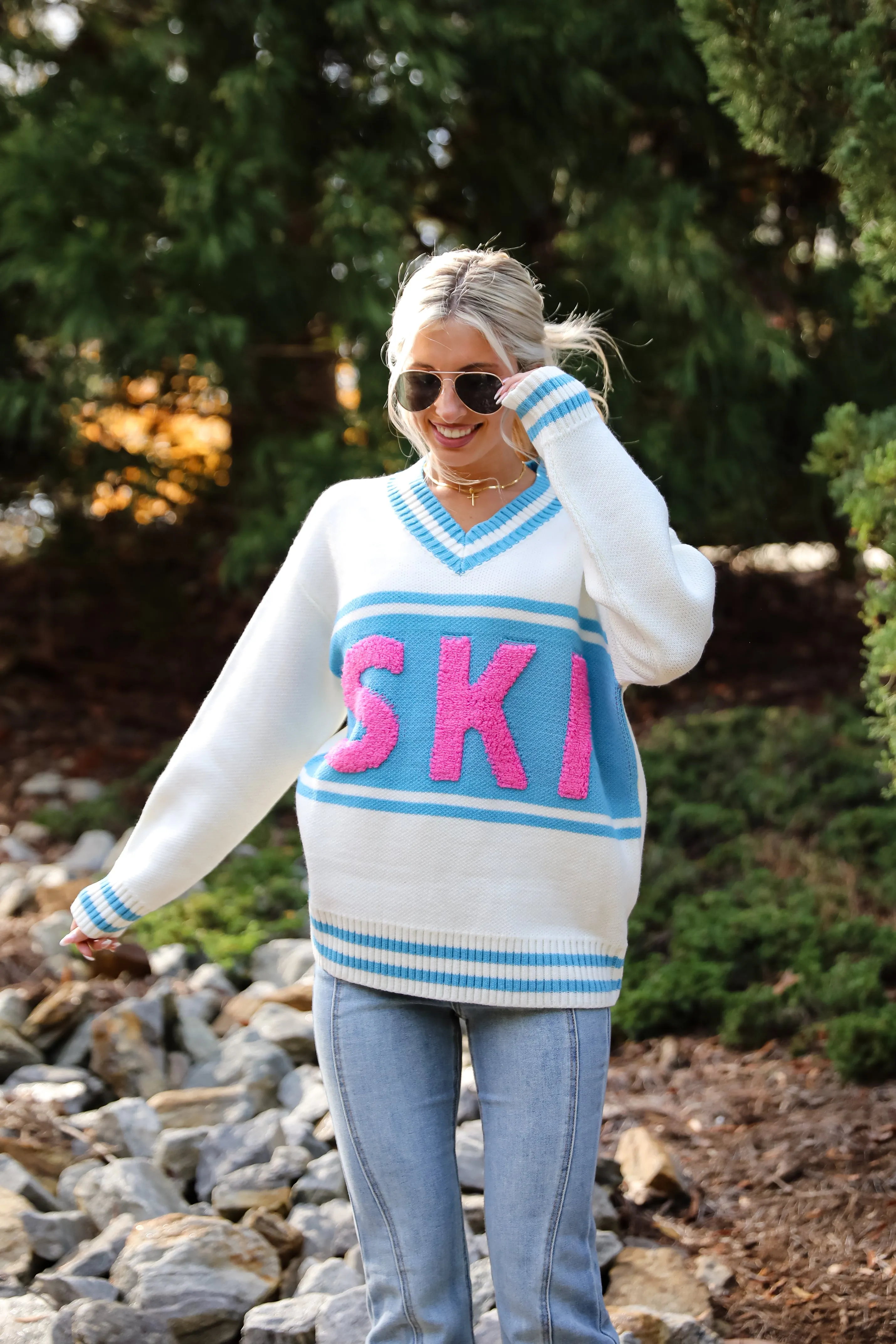 FINAL SALE - Moments Of Cozy Off White Ski Varsity Sweater