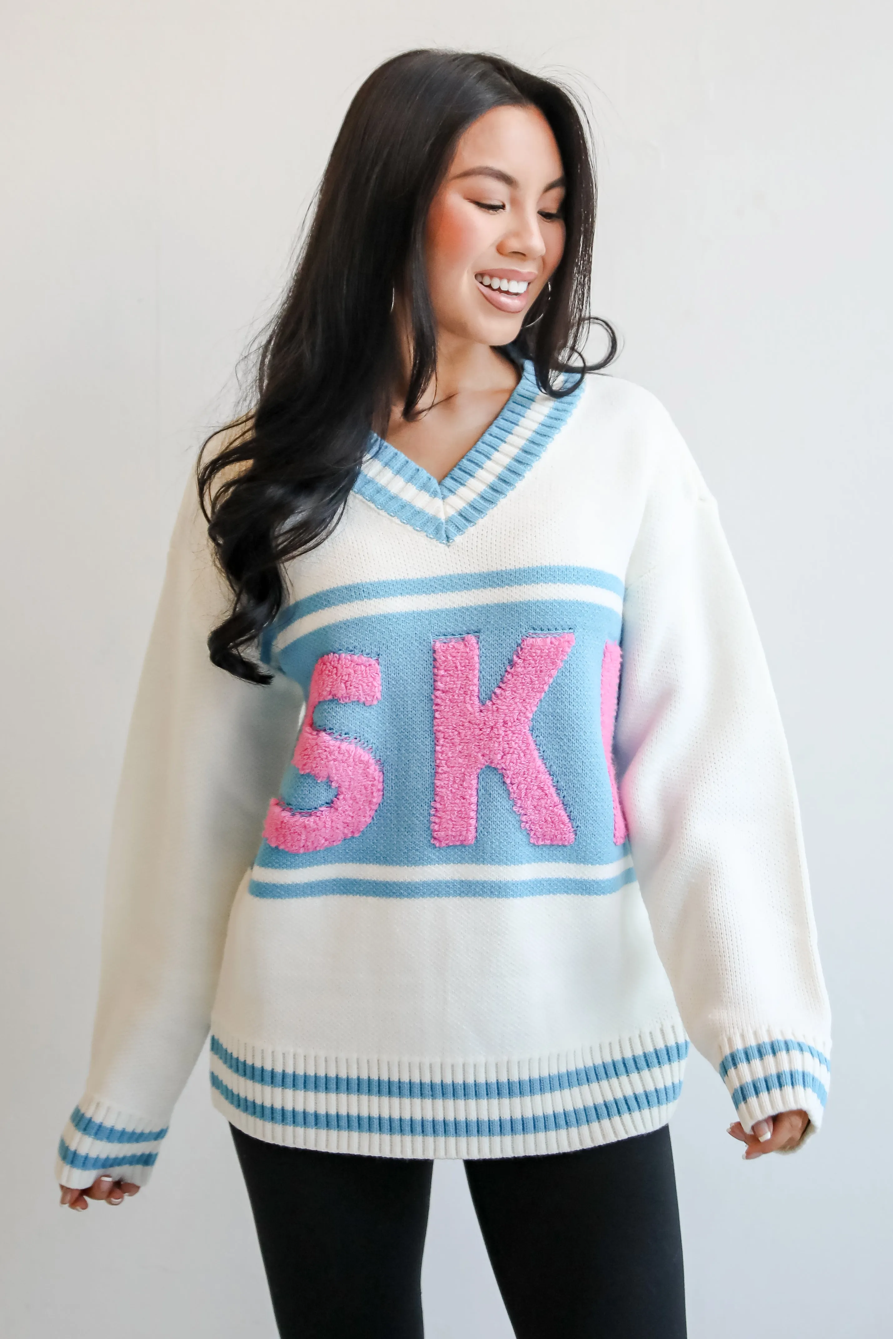 FINAL SALE - Moments Of Cozy Off White Ski Varsity Sweater