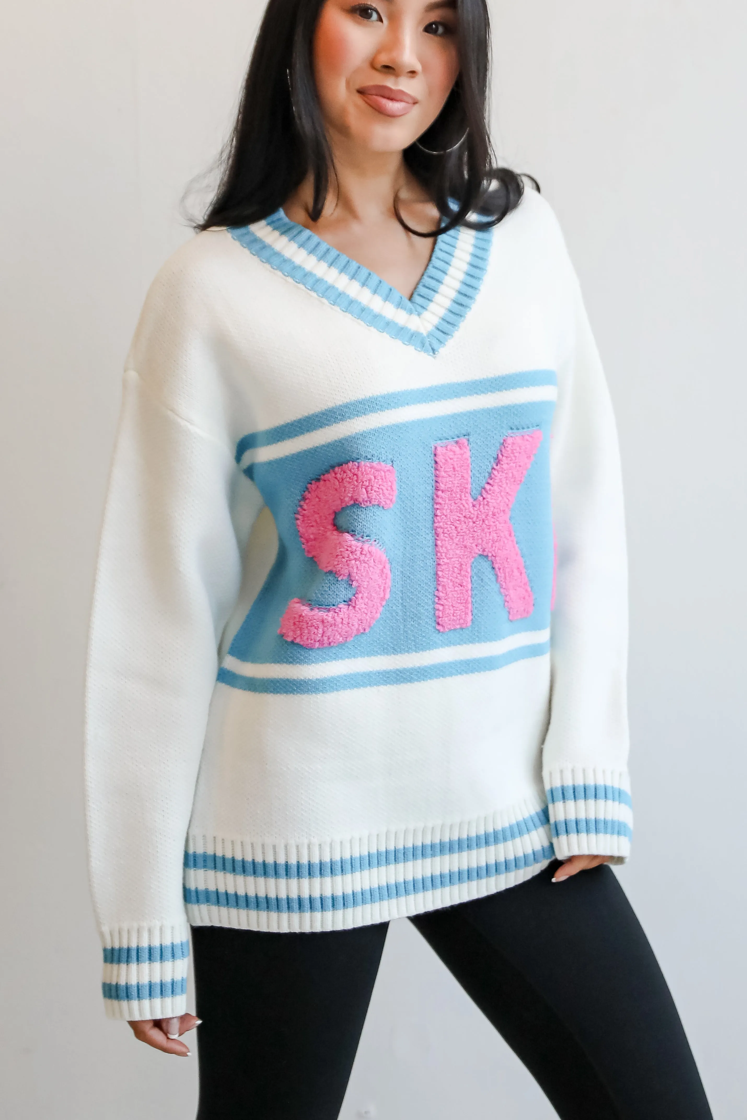 FINAL SALE - Moments Of Cozy Off White Ski Varsity Sweater