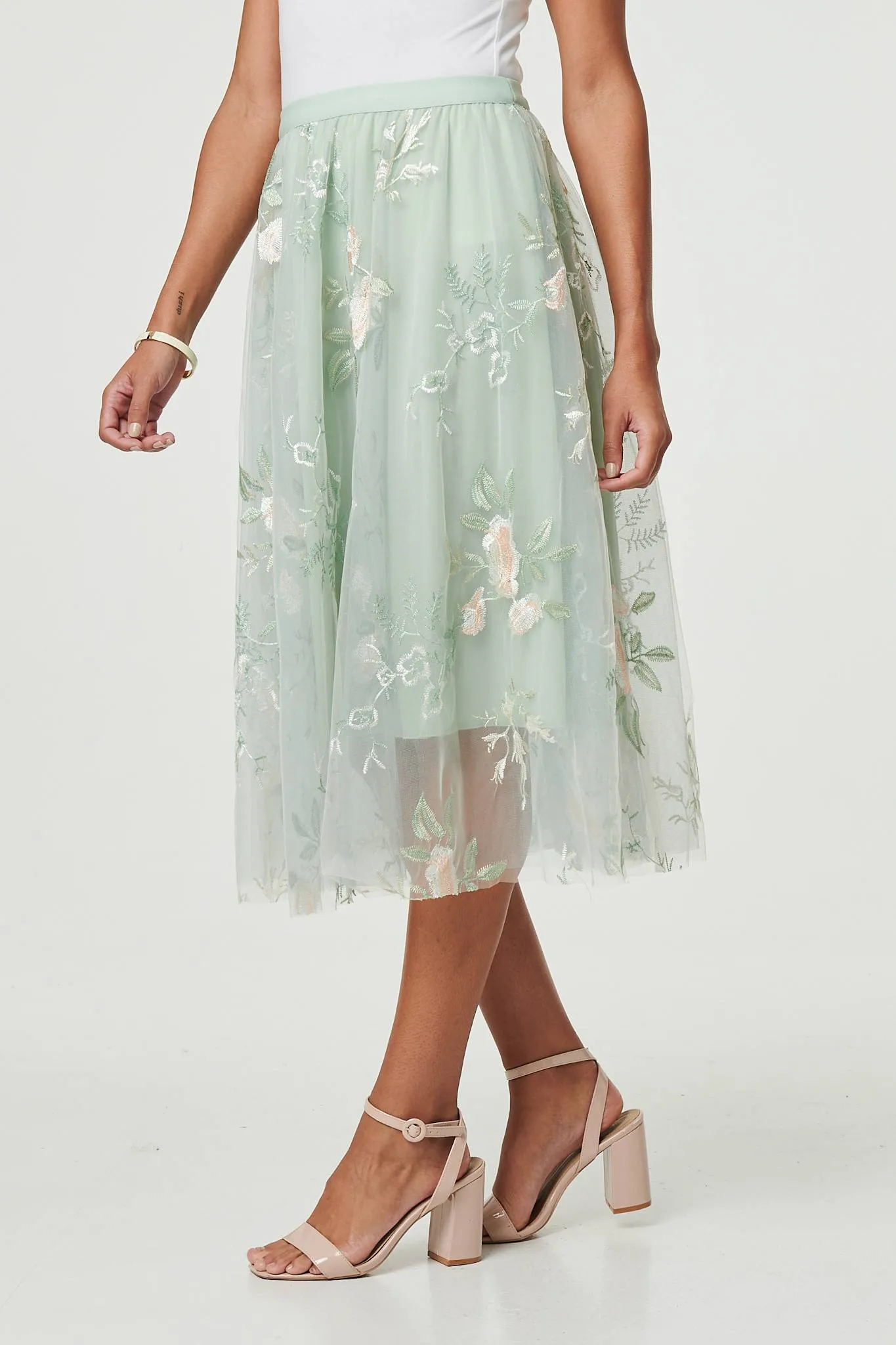 Floral Texture Semi Sheer Midi Skirt