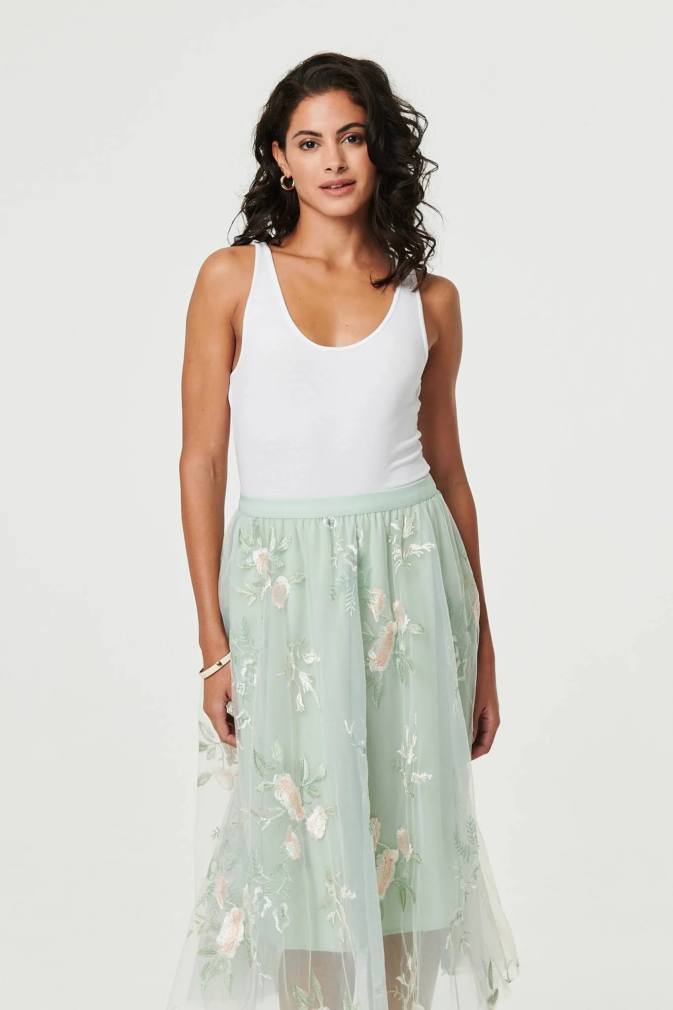 Floral Texture Semi Sheer Midi Skirt