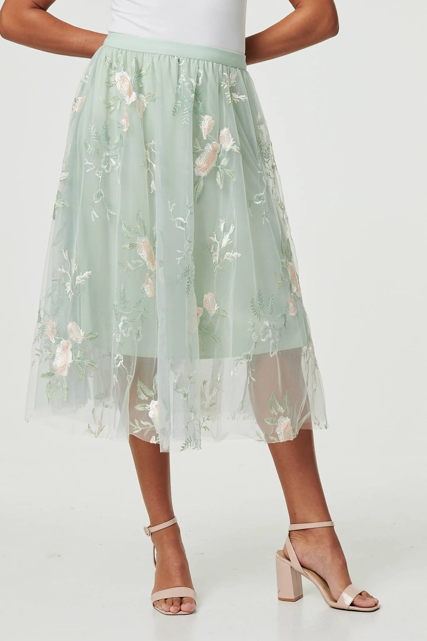 Floral Texture Semi Sheer Midi Skirt