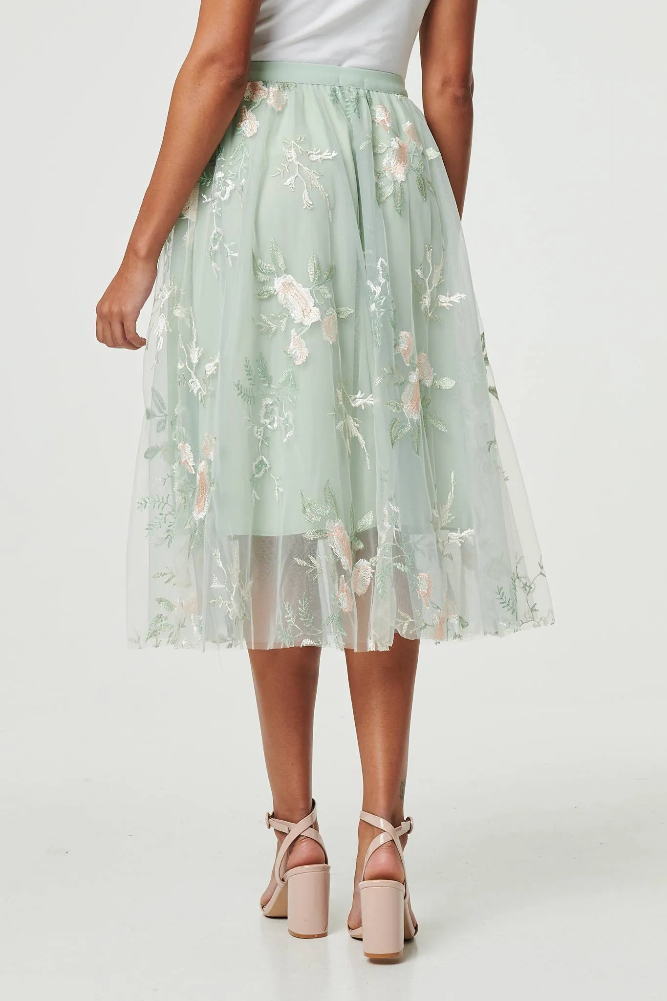 Floral Texture Semi Sheer Midi Skirt