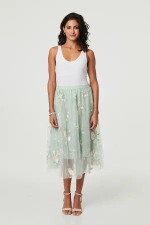Floral Texture Semi Sheer Midi Skirt