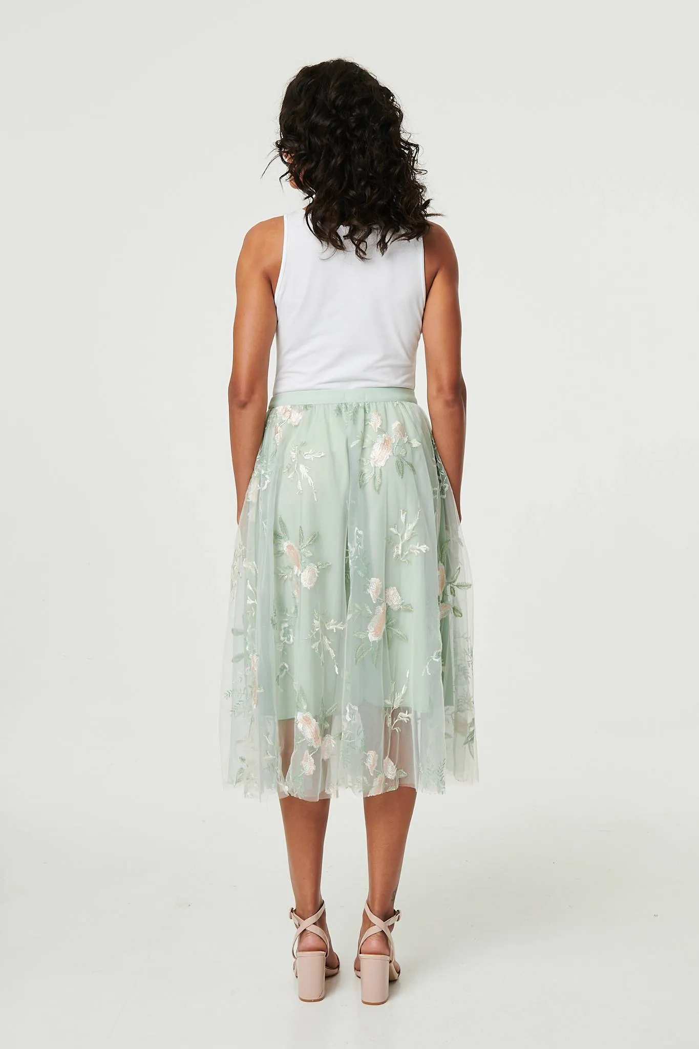 Floral Texture Semi Sheer Midi Skirt