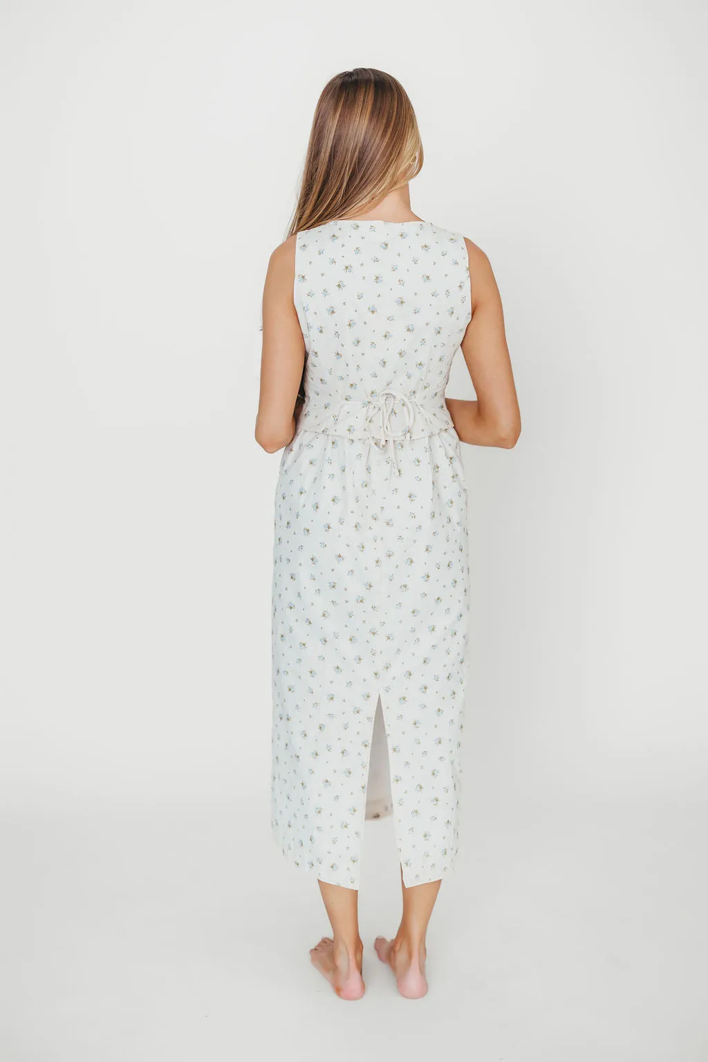 Florence Vest Detail Midi Dress in Blue Floral