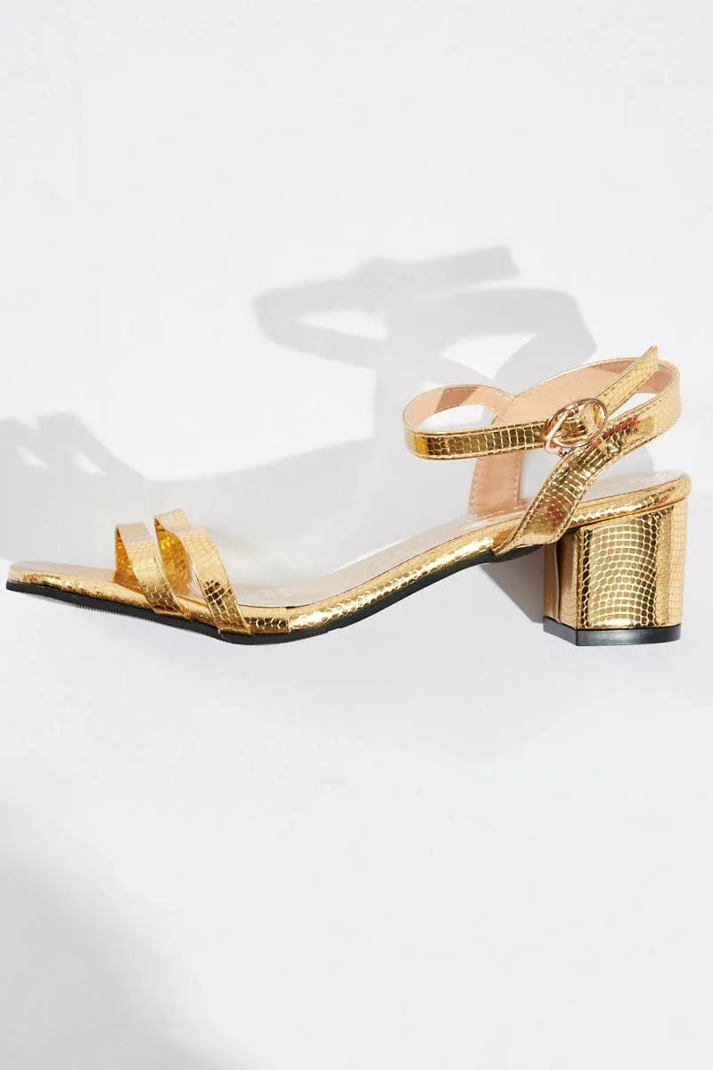 Gold Mid Heeled Sandals