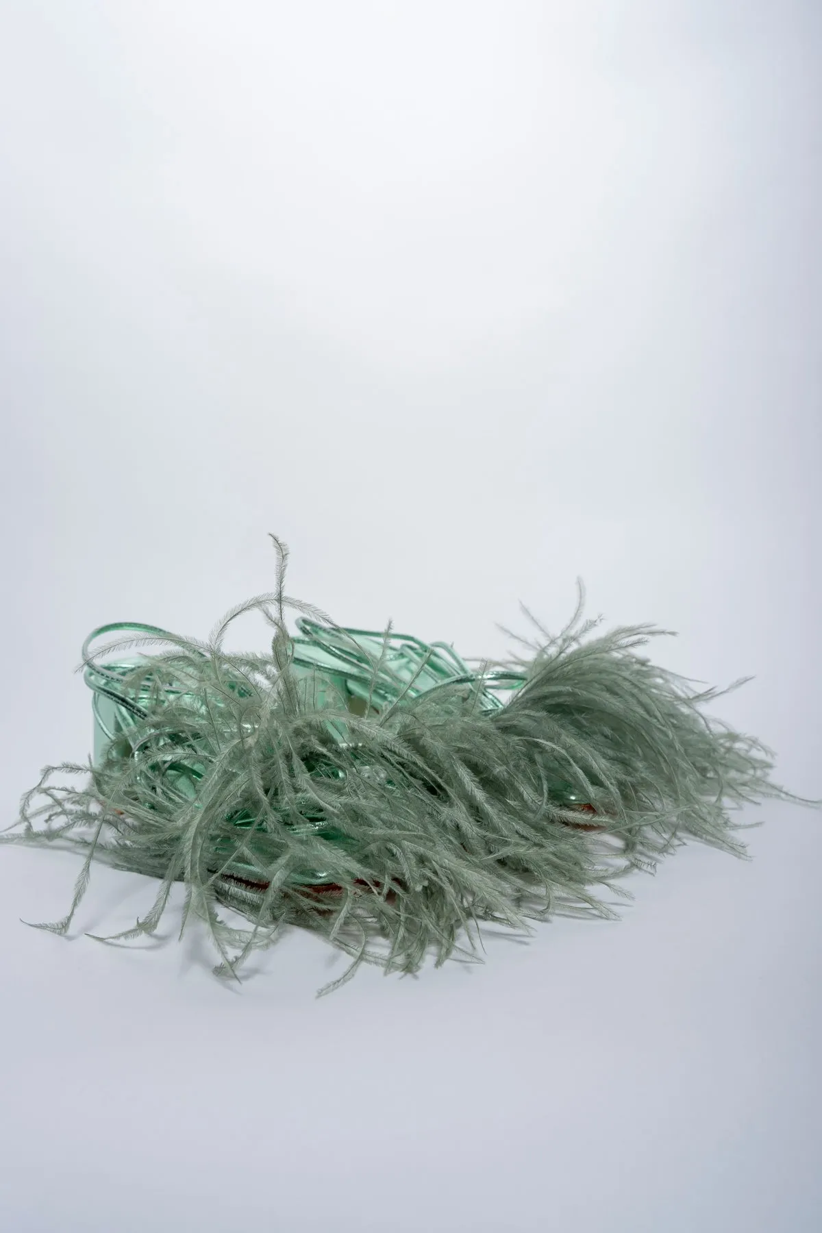 GREEN FEATHER STRAPPY SANDAL