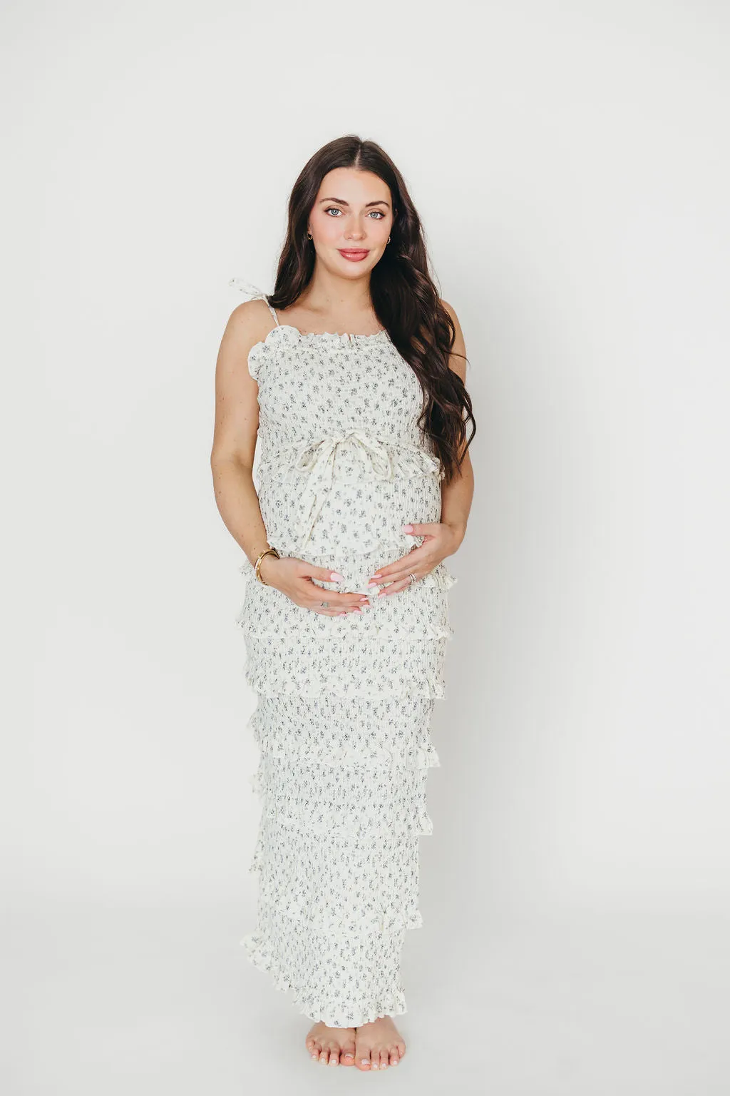 Harley Maxi Dress in Gray Floral - Bump Friendly
