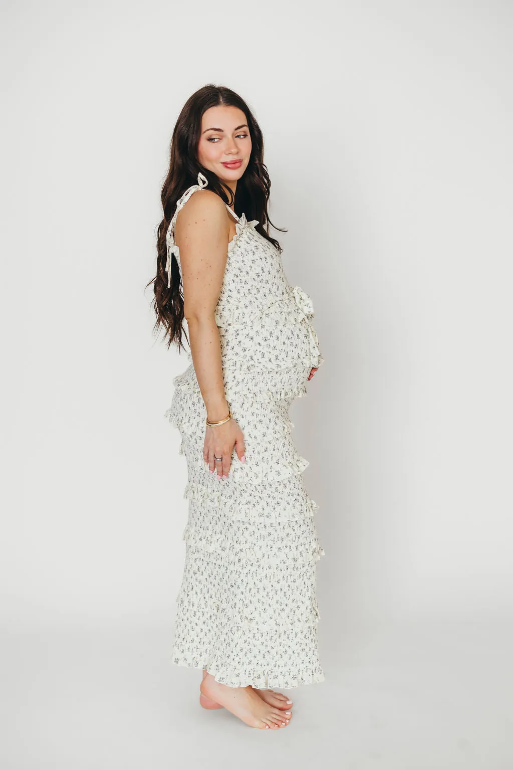 Harley Maxi Dress in Gray Floral - Bump Friendly
