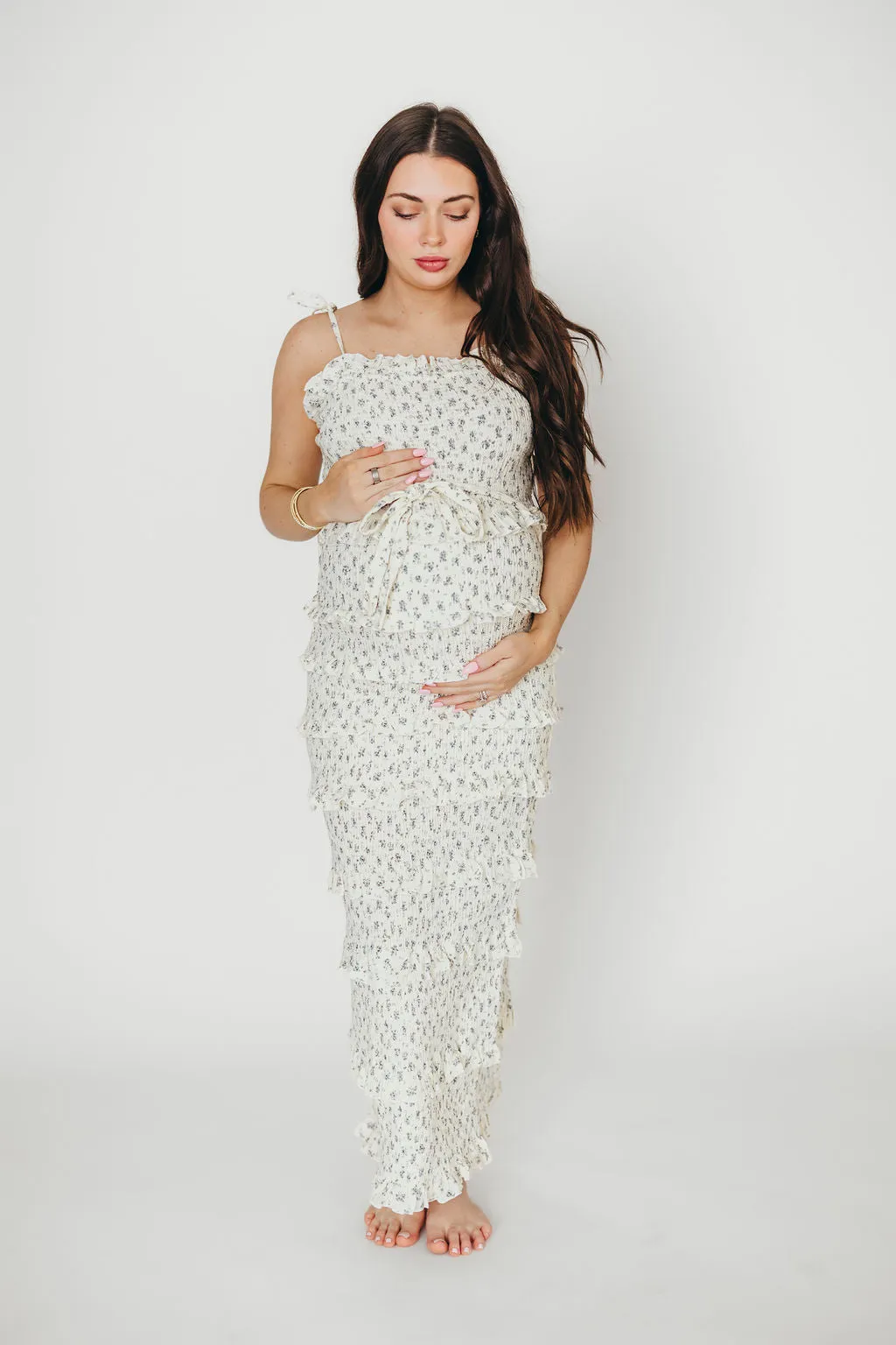 Harley Maxi Dress in Gray Floral - Bump Friendly