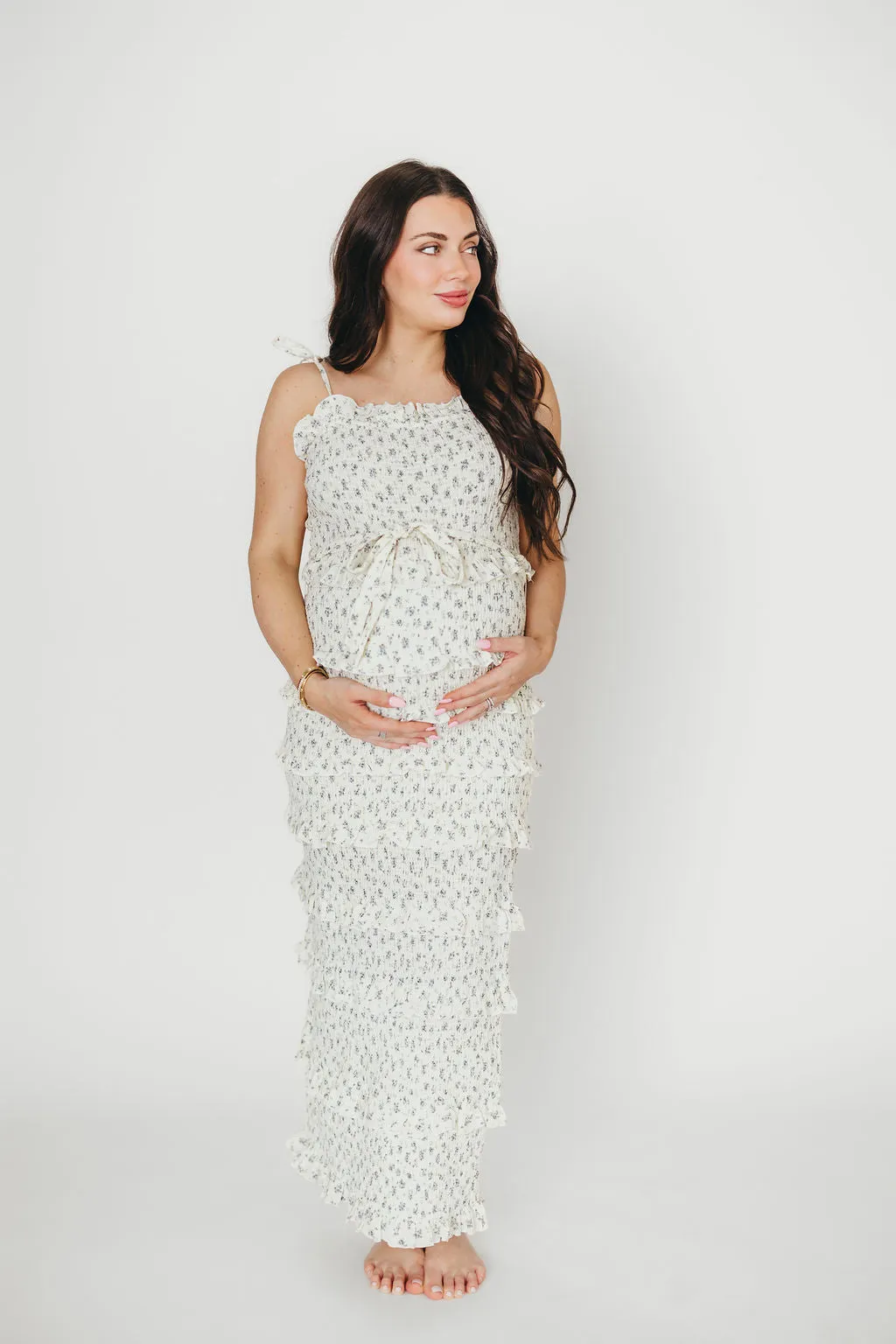 Harley Maxi Dress in Gray Floral - Bump Friendly