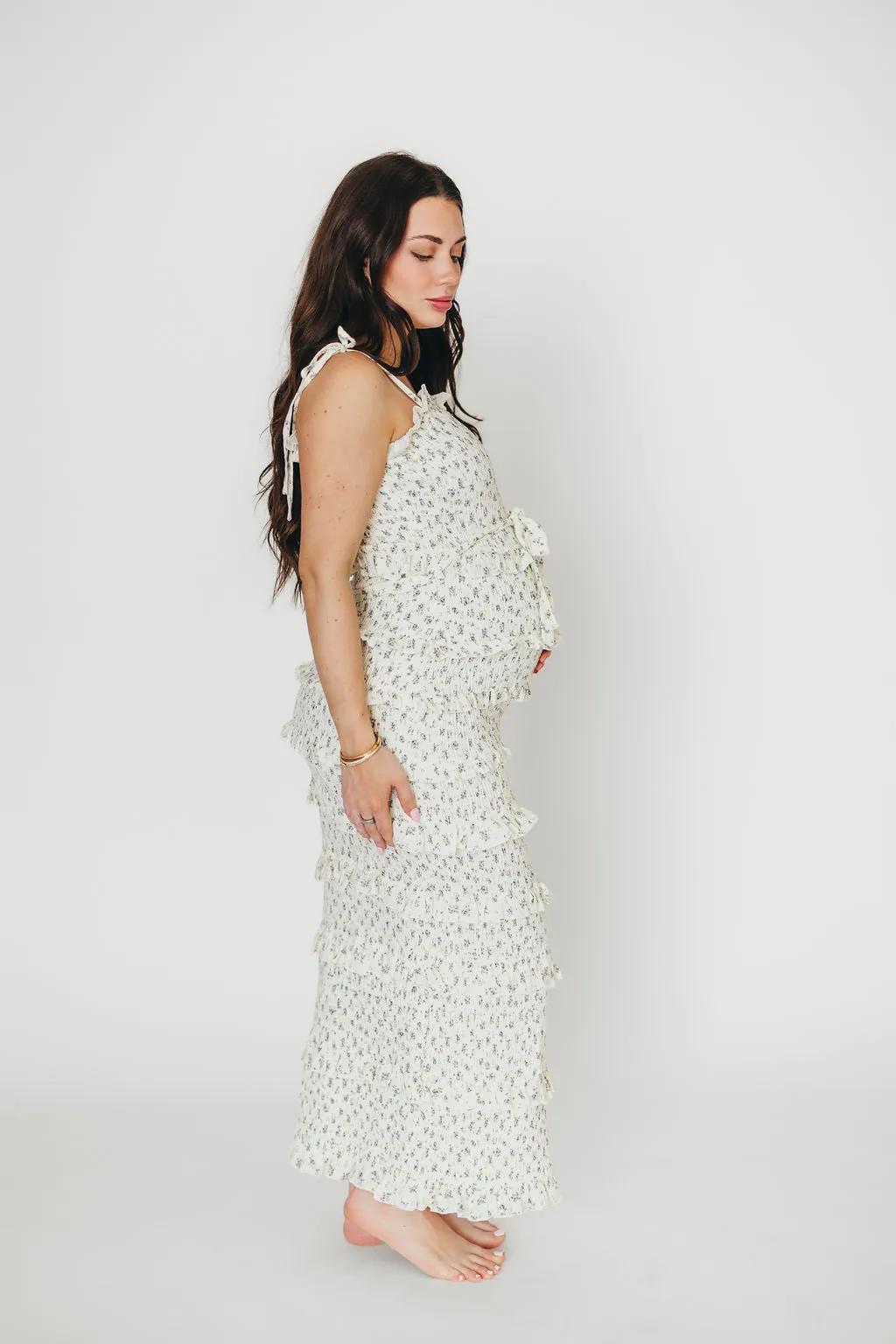 Harley Maxi Dress in Gray Floral - Bump Friendly