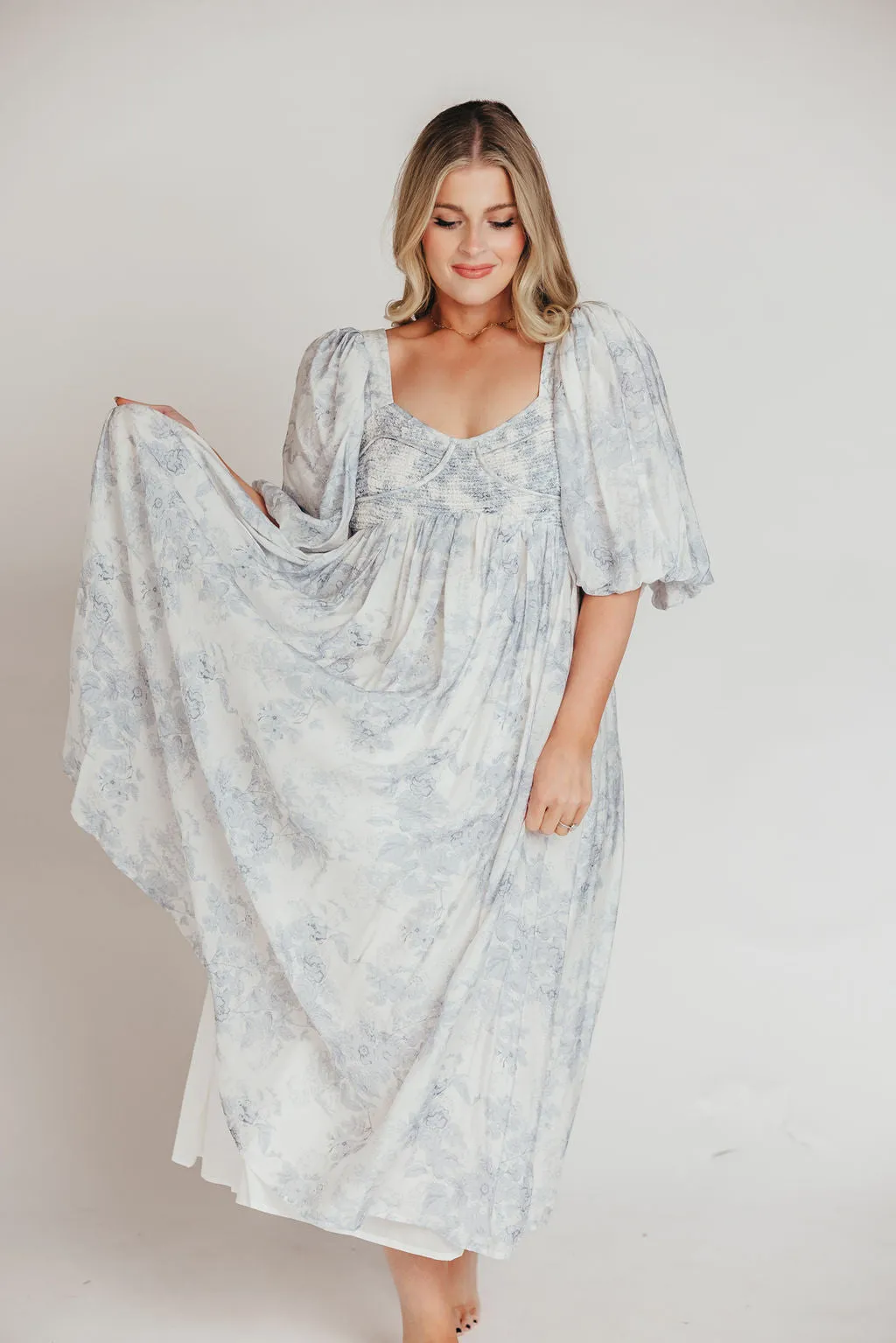 Harlow Maxi Dress in Light Blue Floral - Bump Friendly and Size Inclusive (S-3XL)