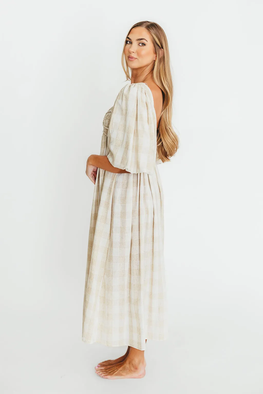 Harlow Maxi Dress in Natural Plaid - Bump Friendly (S-3XL)