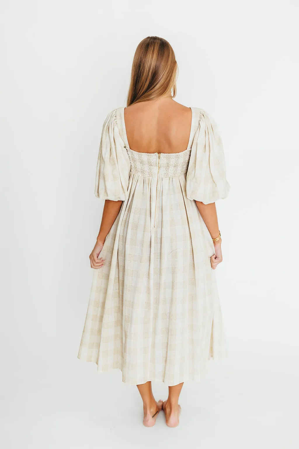 Harlow Maxi Dress in Natural Plaid - Bump Friendly (S-3XL)