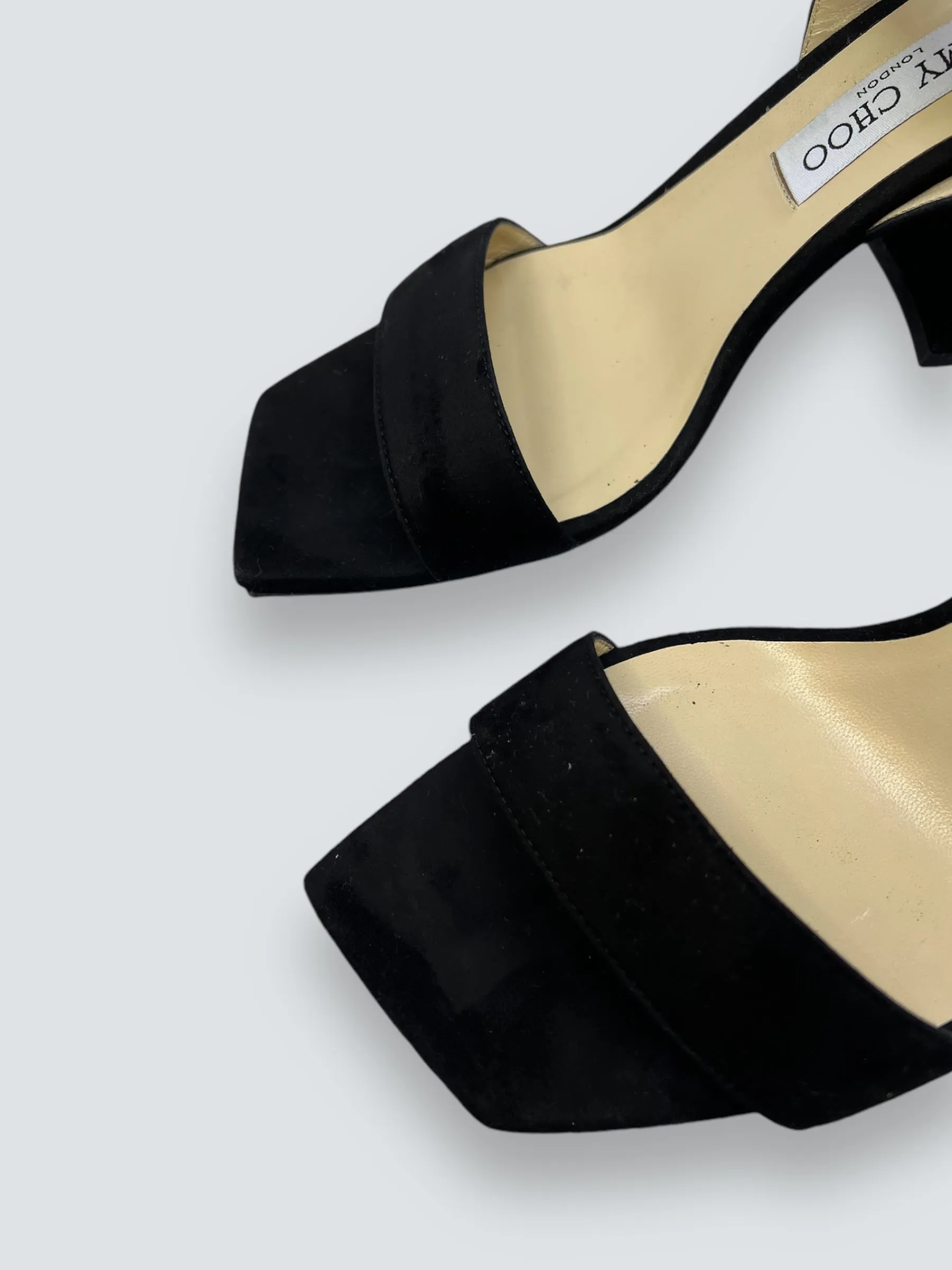 Jimmy Choo Black Suede & Crystal Block Heels - Size UK 7