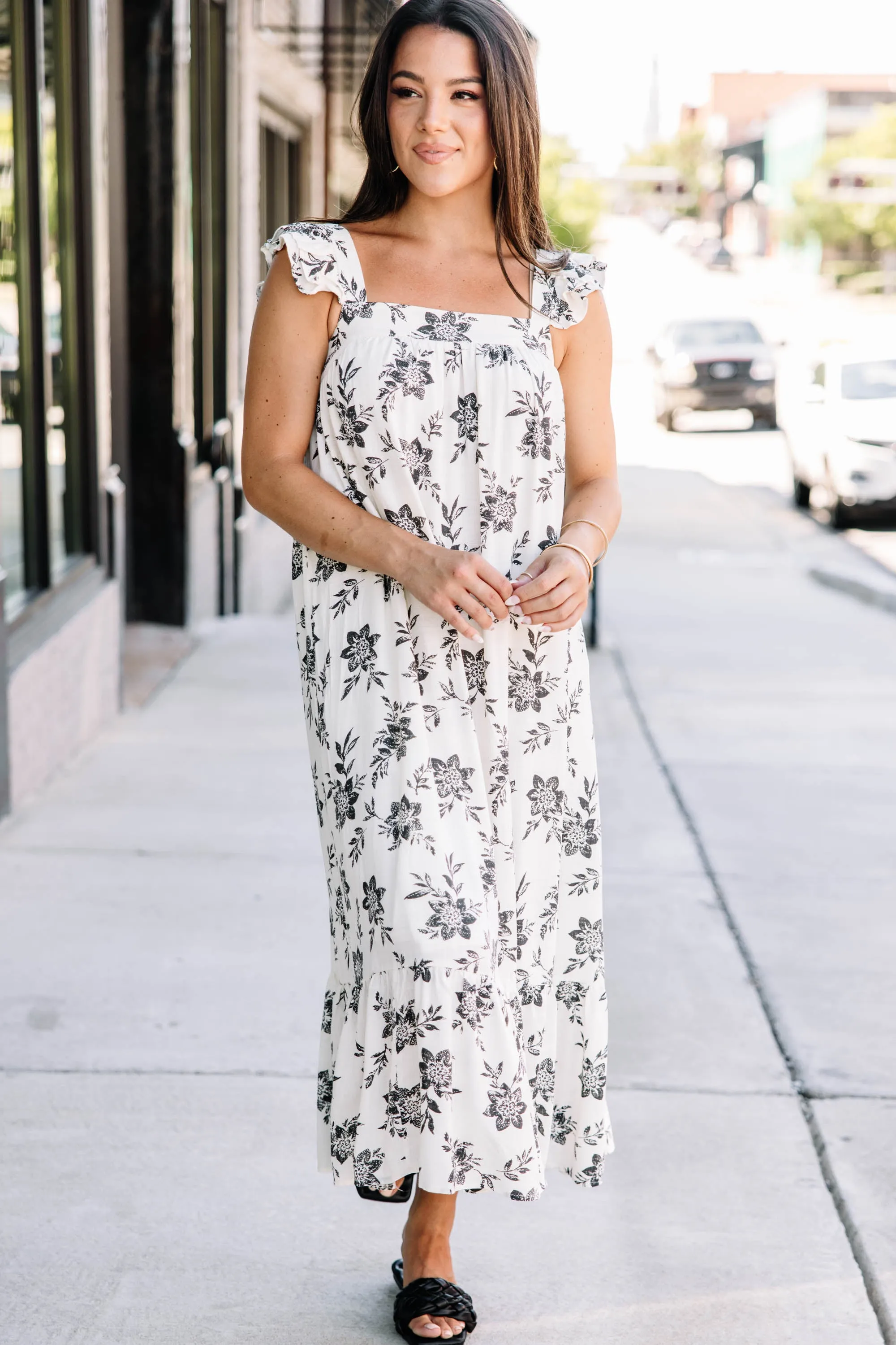 Living Proof Cream White Floral Midi Dress