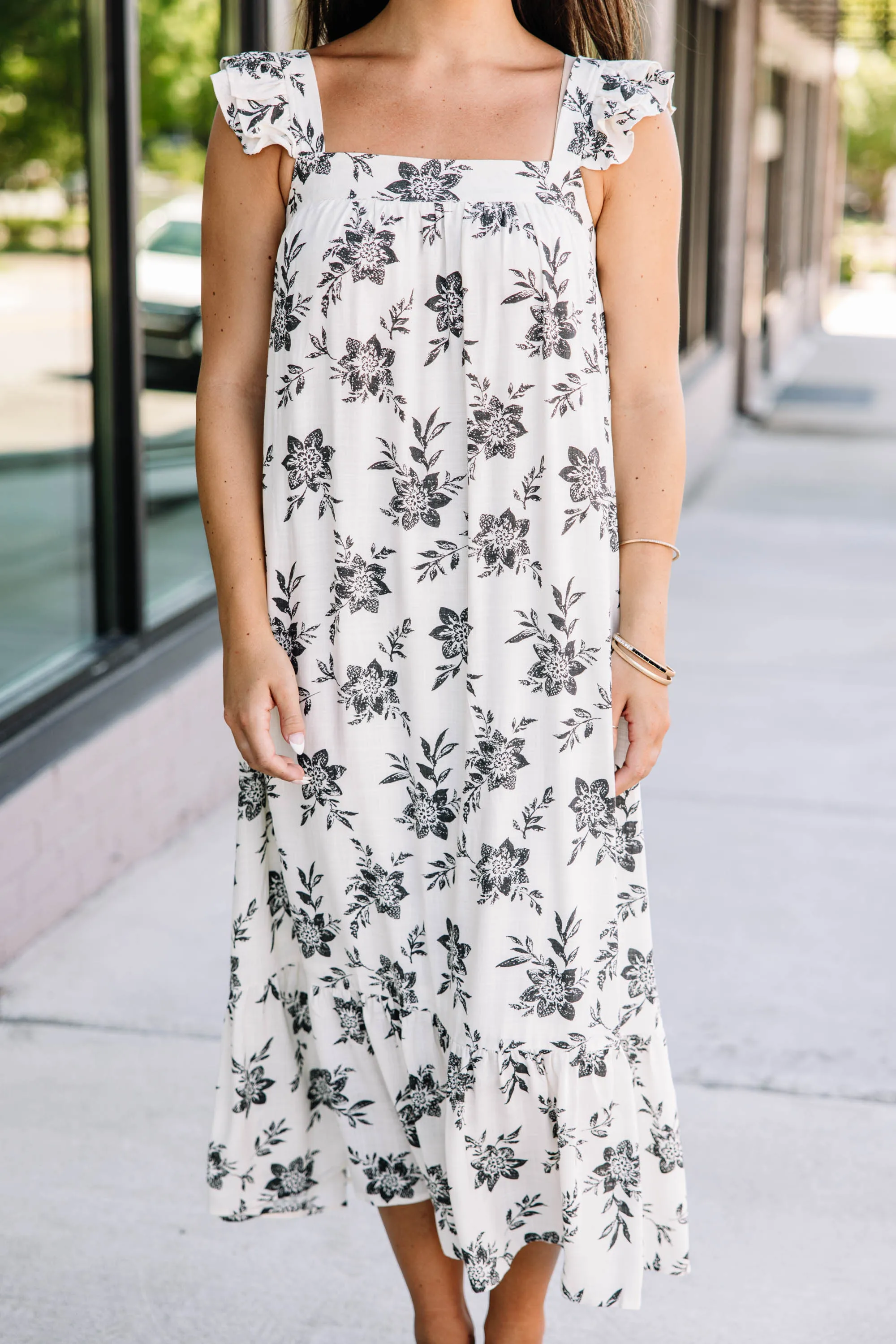 Living Proof Cream White Floral Midi Dress