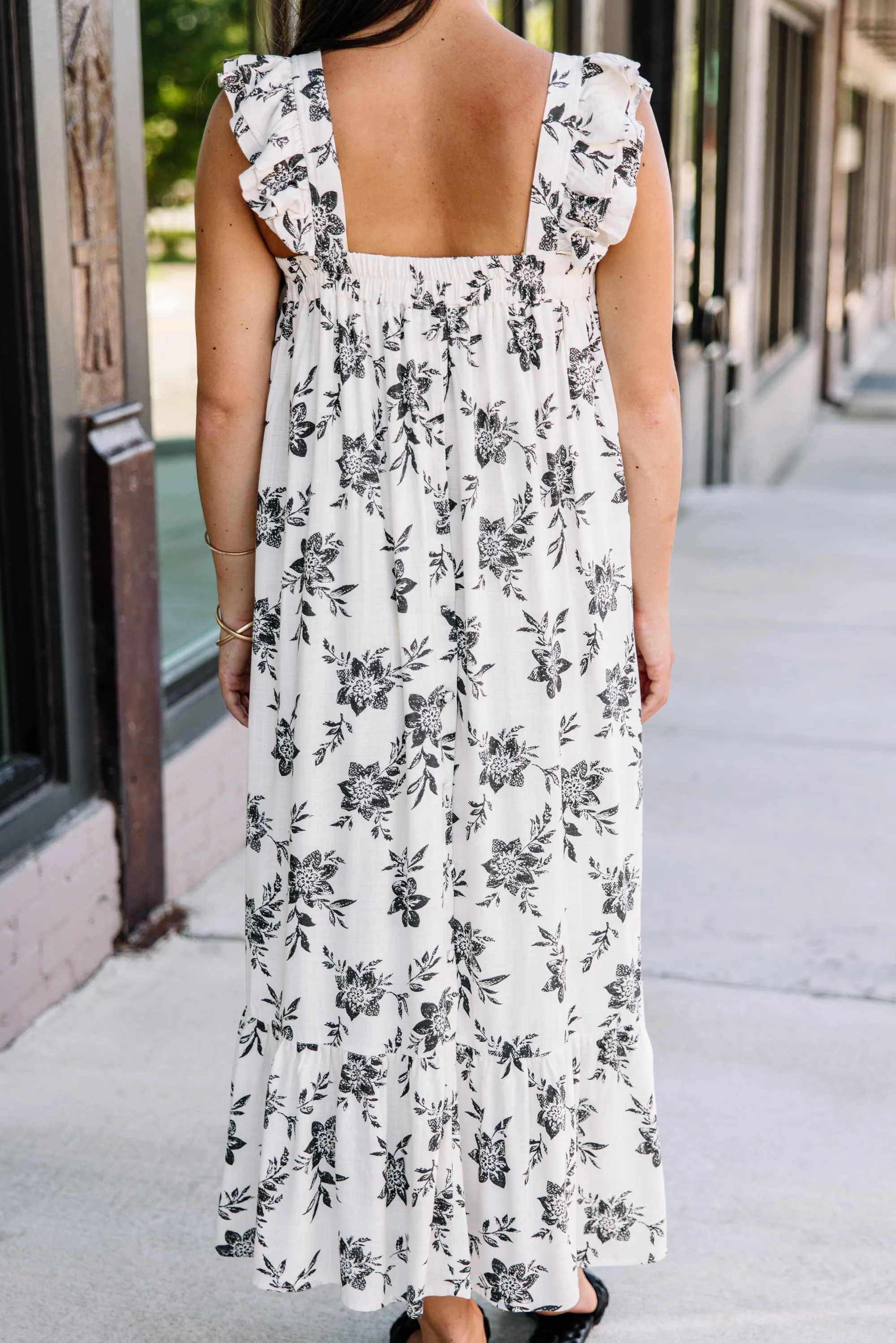 Living Proof Cream White Floral Midi Dress