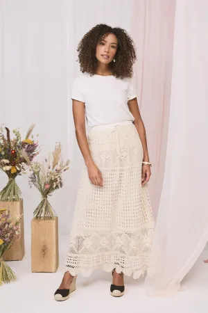 Mesh Crochet Texture Tie Waist Midi Skirt