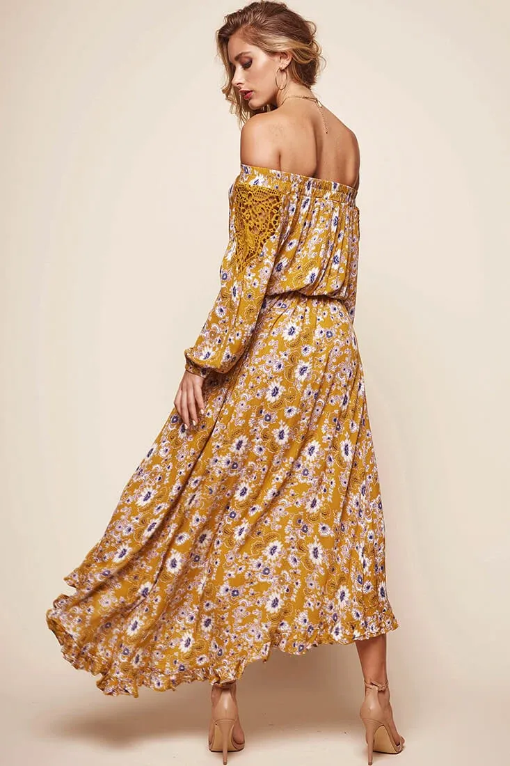 Mojave Off-Shoulder Floral Maxi Dress Mustard