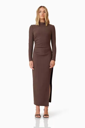 Nola Long Sleeve Maxi Dress In Brown