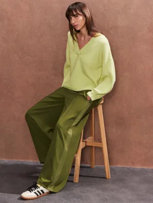 Petite Olive Satin Side Stripe Trousers