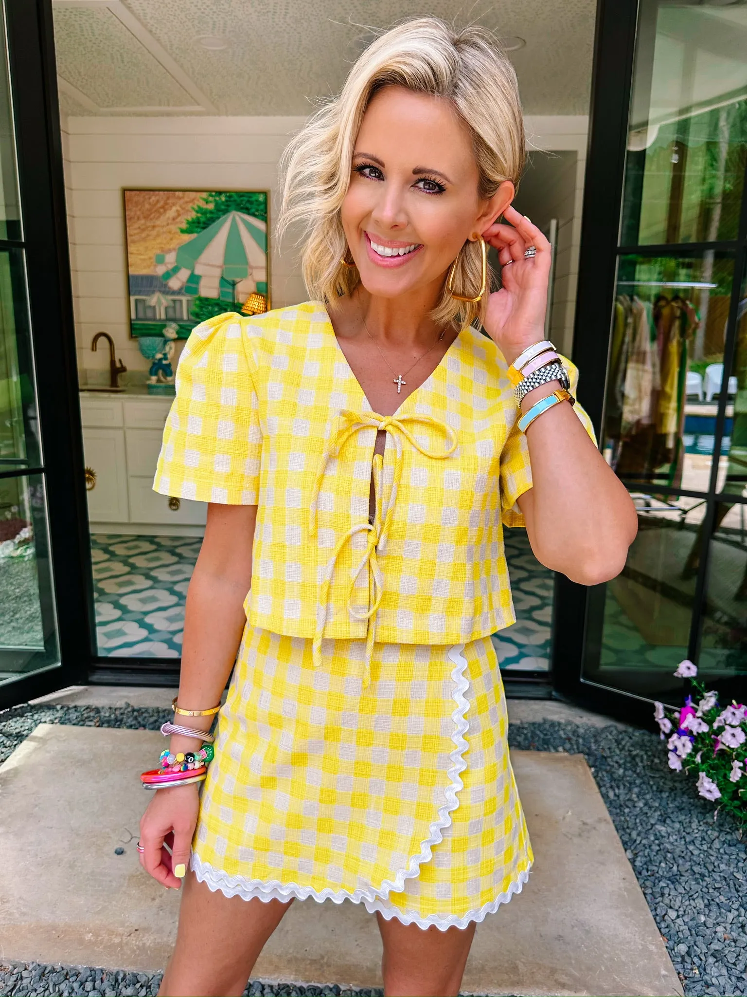 RAY OF SUNSHINE GINGHAM SKORT SET - YELLOW