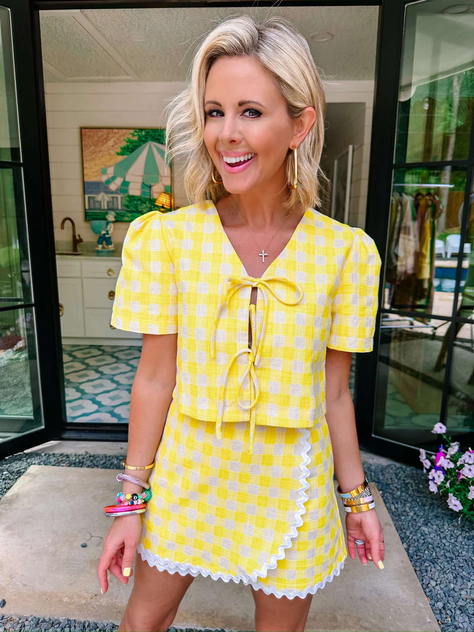 RAY OF SUNSHINE GINGHAM SKORT SET - YELLOW