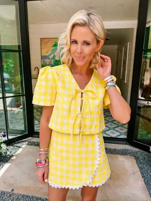 RAY OF SUNSHINE GINGHAM SKORT SET - YELLOW