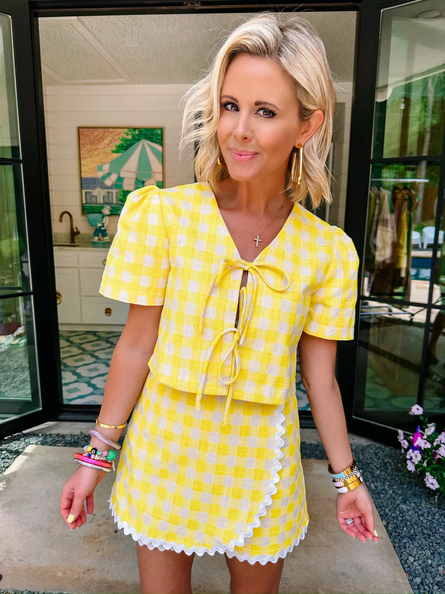 RAY OF SUNSHINE GINGHAM SKORT SET - YELLOW