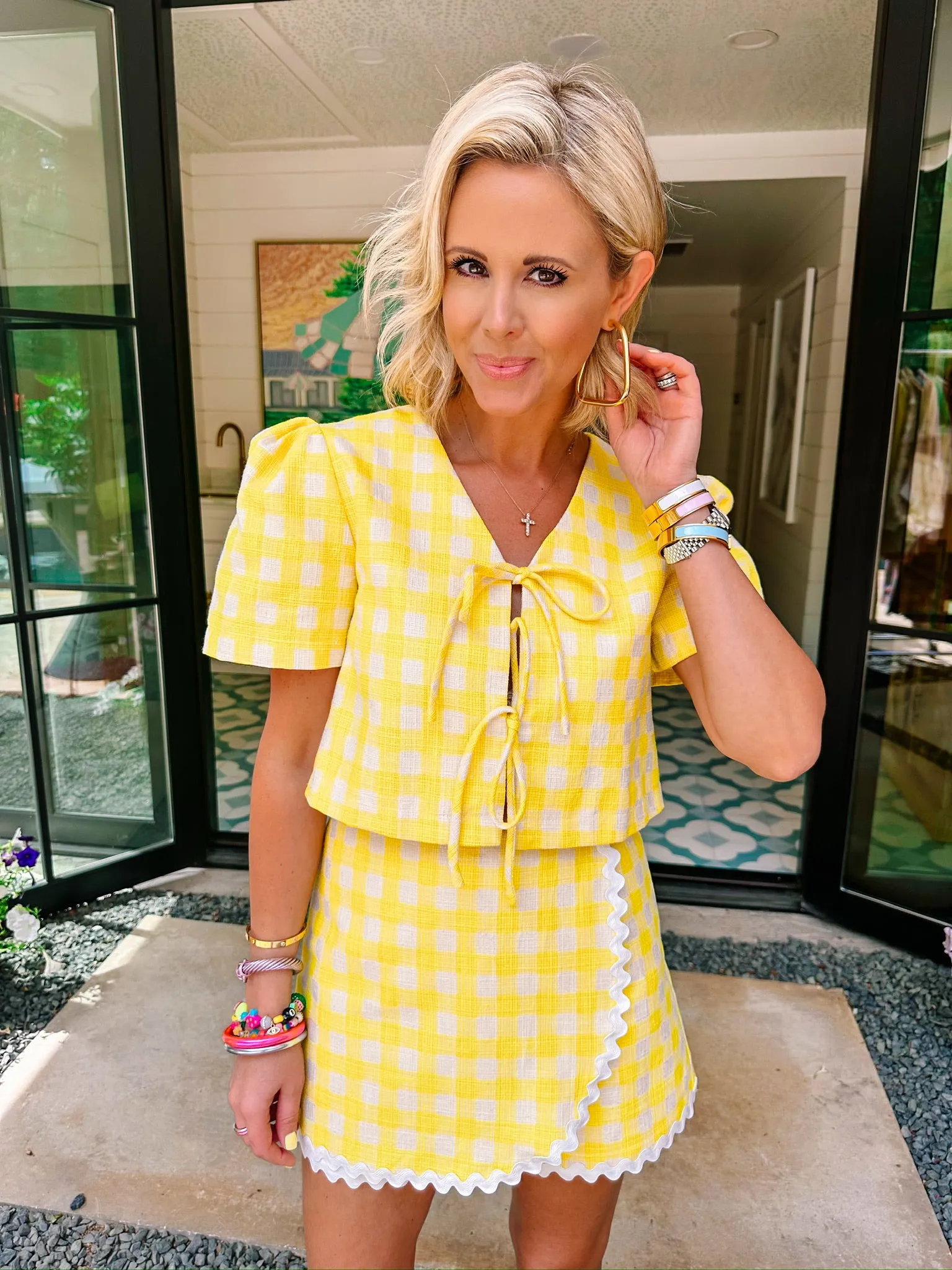 RAY OF SUNSHINE GINGHAM SKORT SET - YELLOW