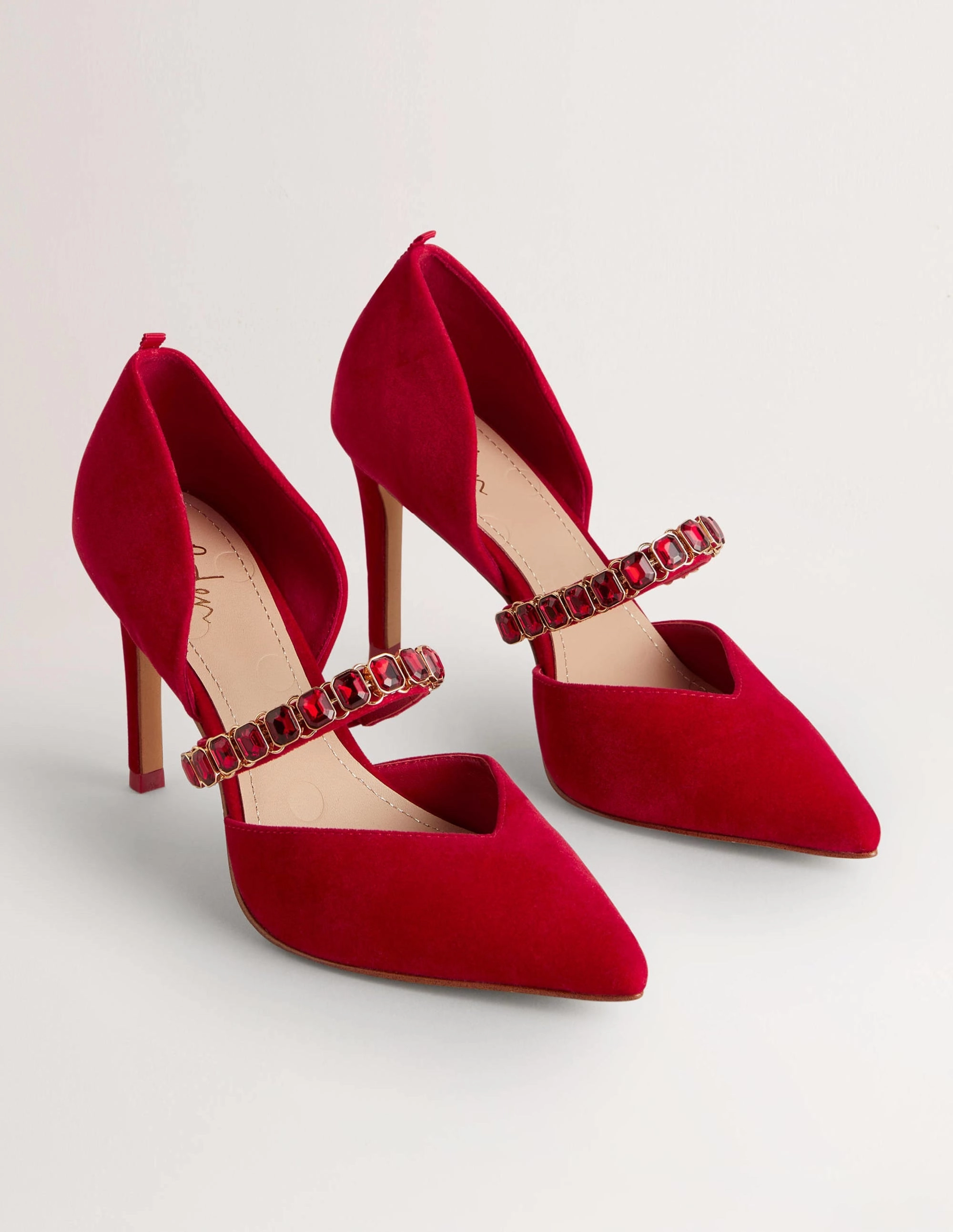 Red Crystal Strap Heeled Courts-Poinsettia